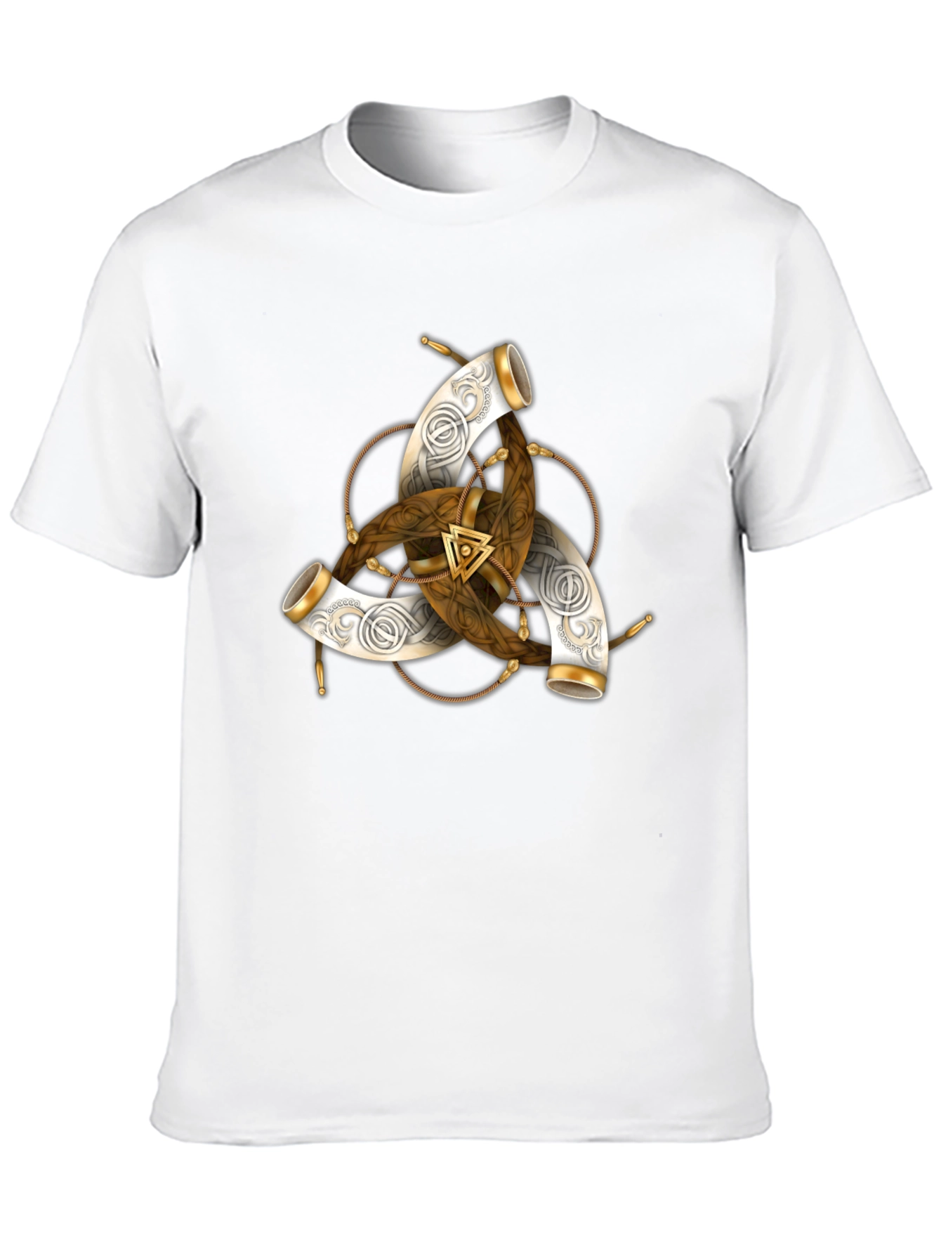 Black Men's Black T-Shirt with Viking Horns Symbol Design view 10