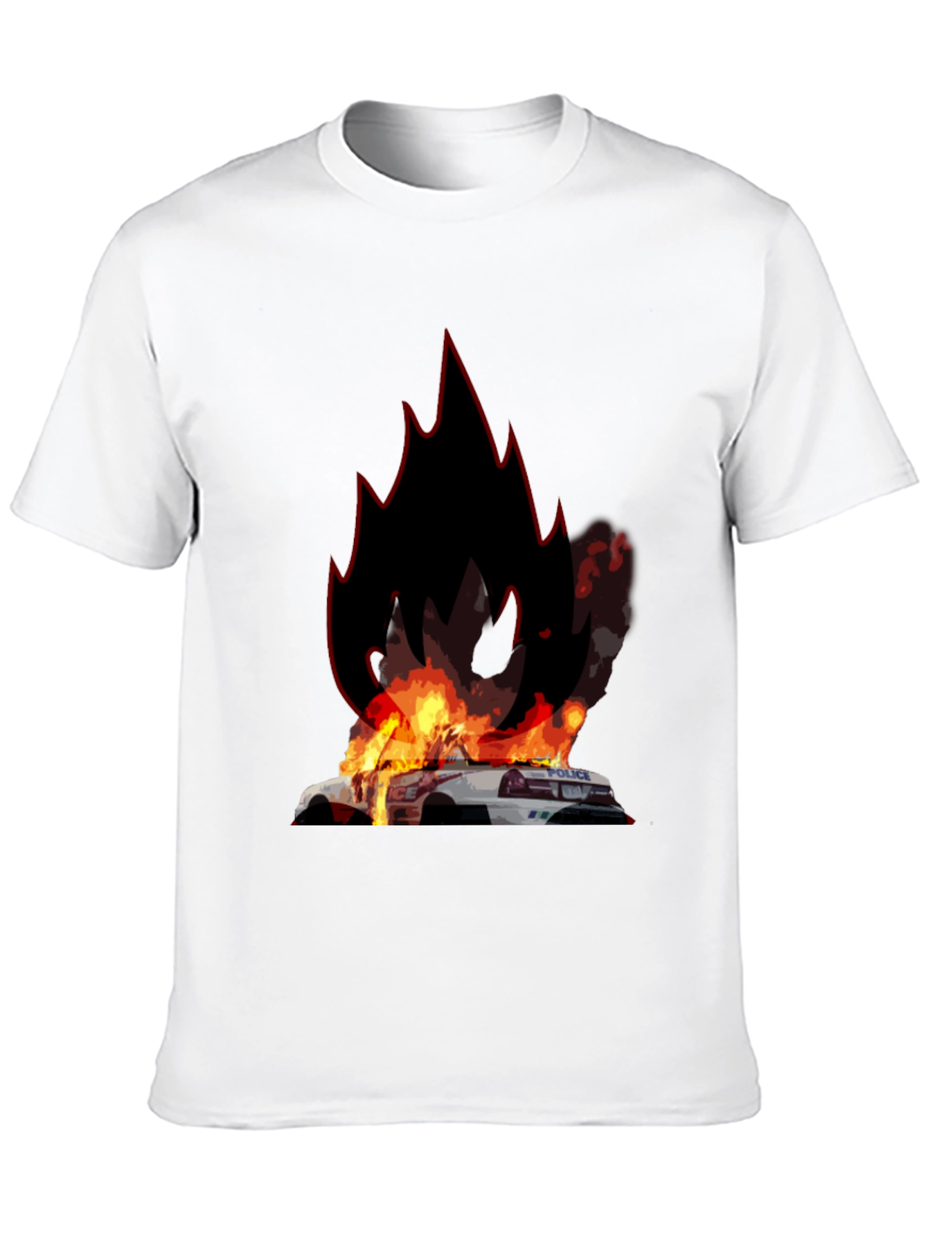 Black Burning Police Car T-Shirt - Bold Graphic Tee view 10
