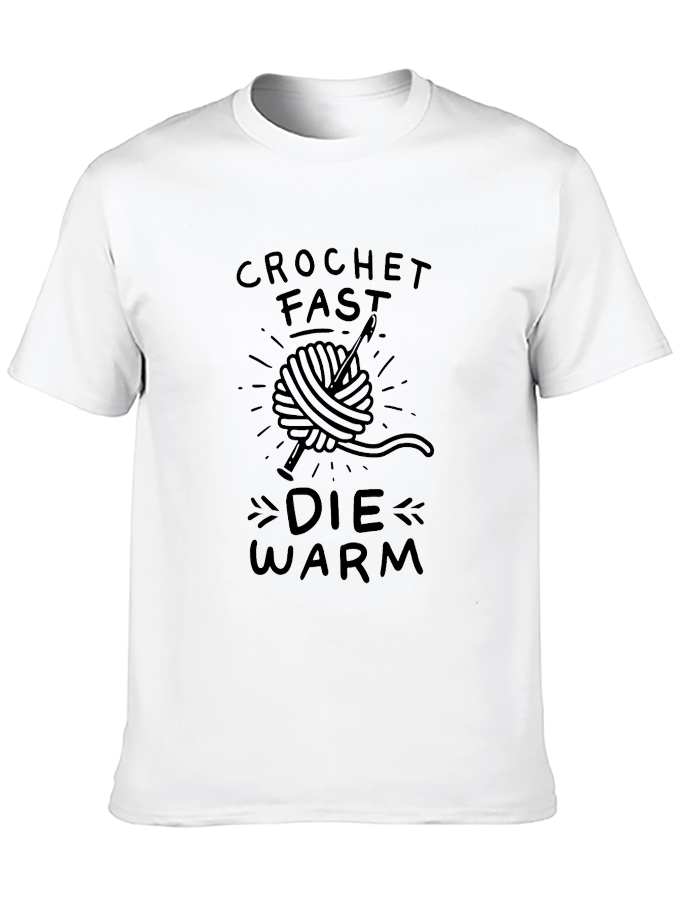 Black Crochet Fast Die Warm Funny T-Shirt - Black Cotton Tee view 10