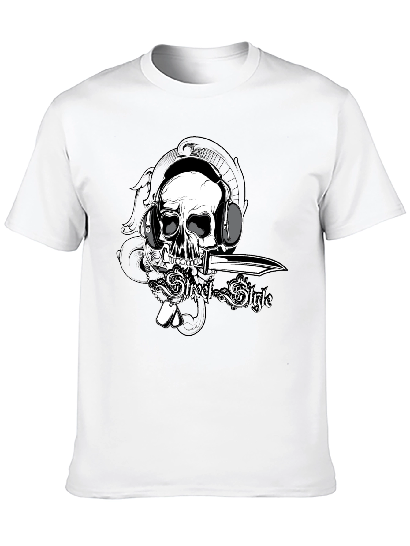 Black Skull with Headphones Graphic Tee view 10