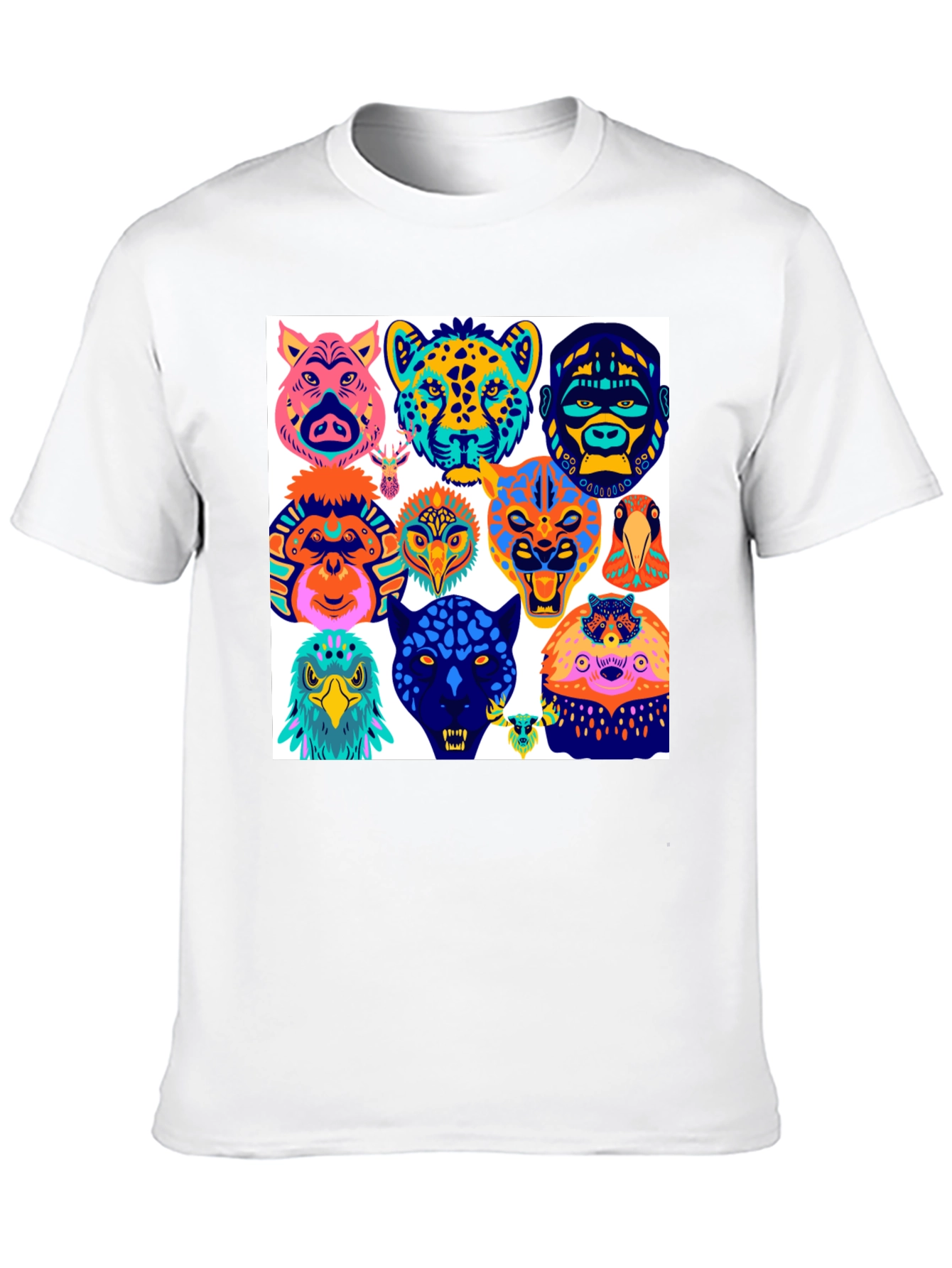 Black Animal Faces Graphic Tee - Modern Abstract Design view 10