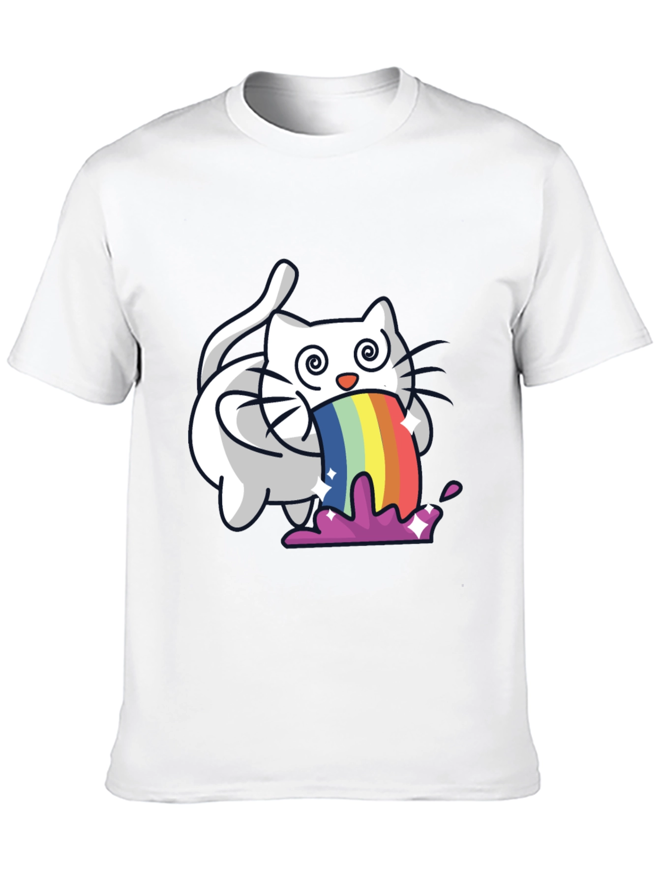 Black Rainbow Puking Cat T-Shirt - Funny Graphic Tee view 10