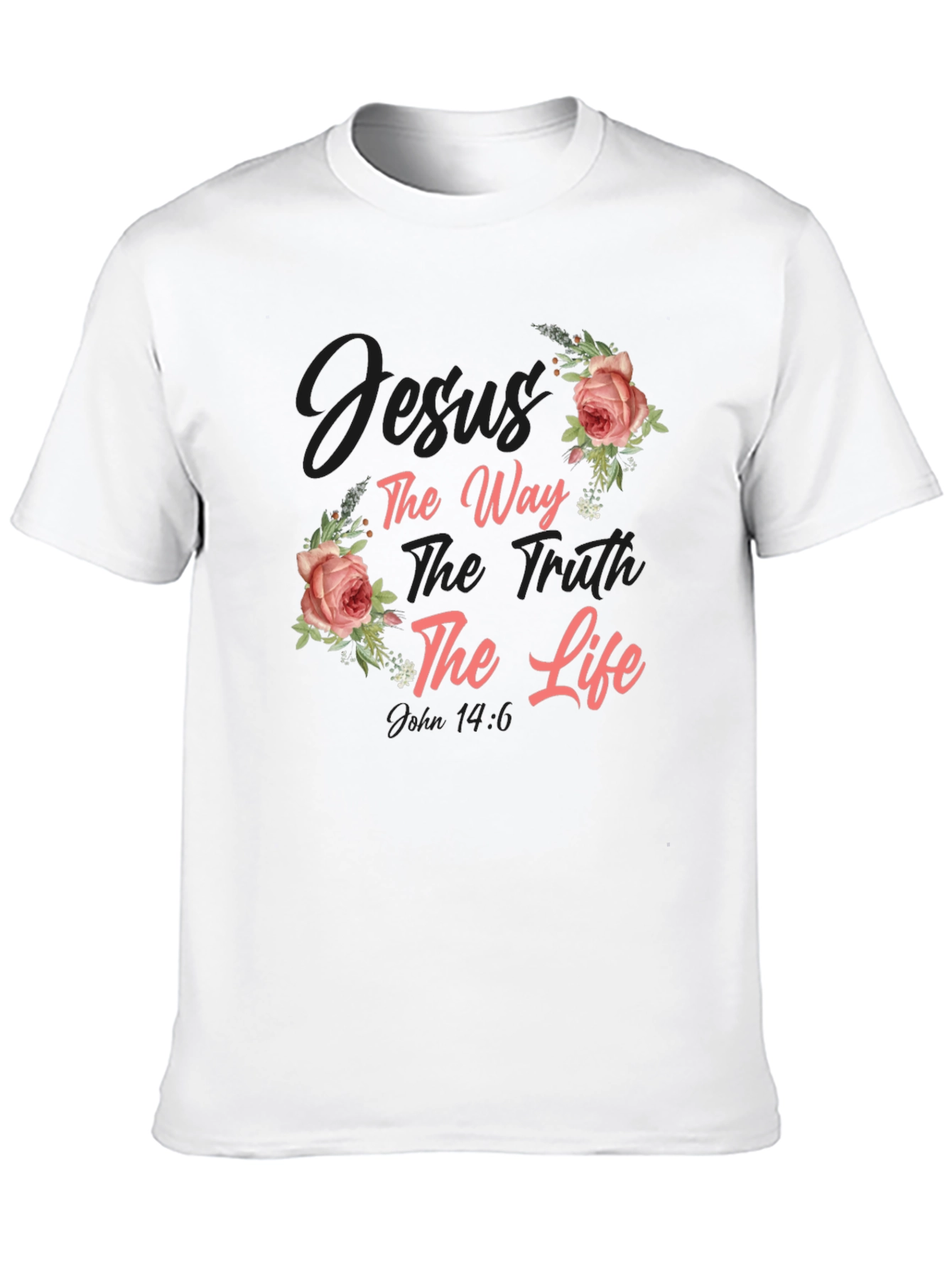 Black Floral Jesus the Way, Truth, Life Black T-Shirt view 10