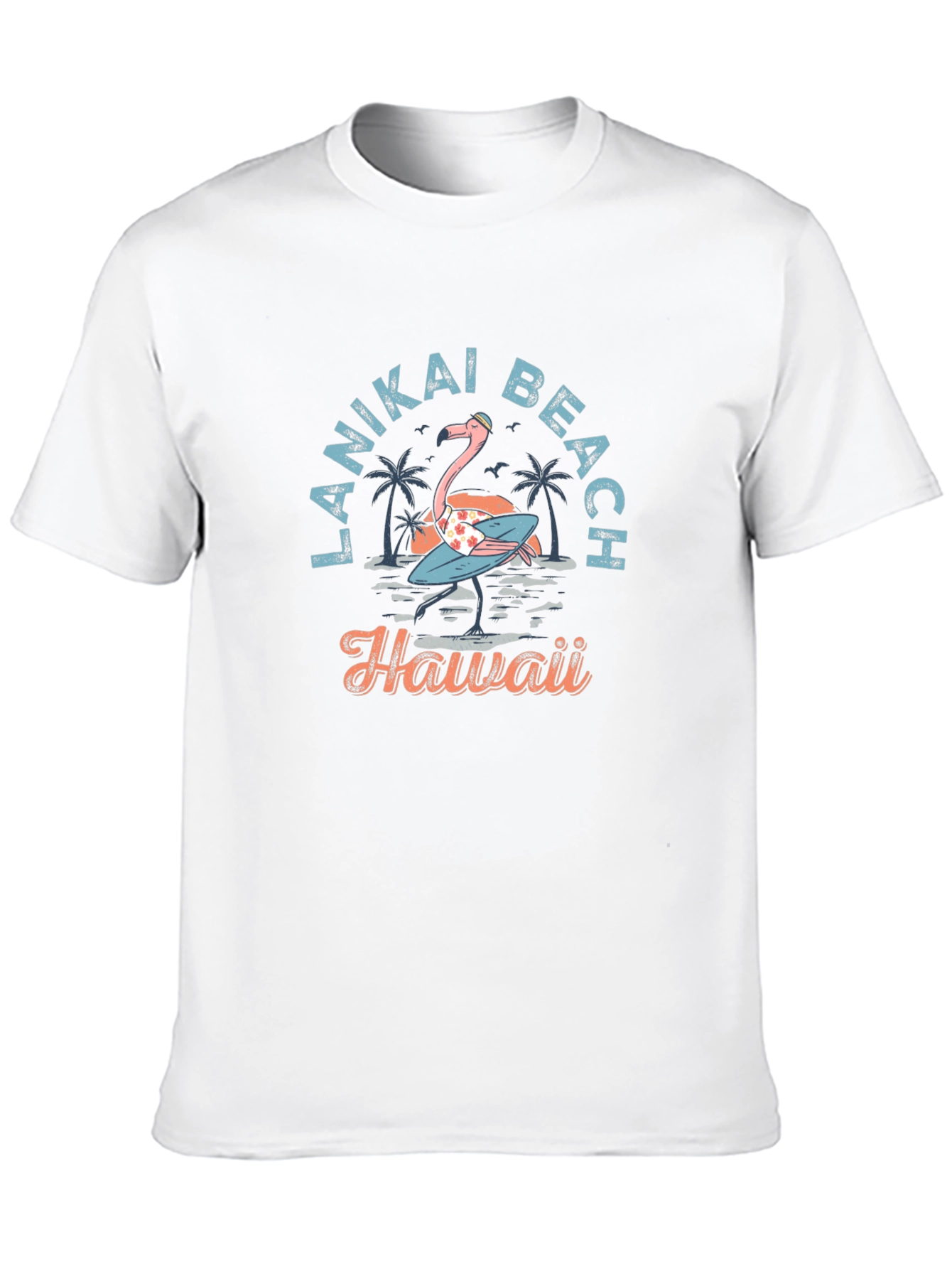 Black Lanikai Beach Hawaii Flamingo T-Shirt view 10