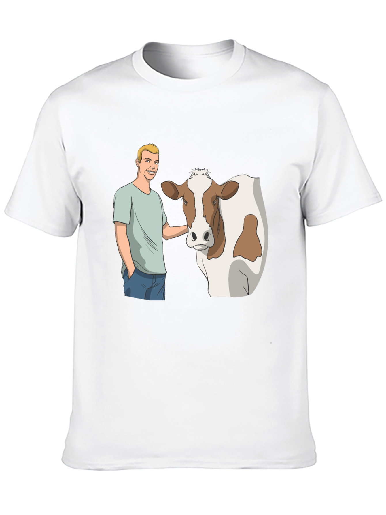 Black Cartoon Man & Cow Black T-Shirt view 10