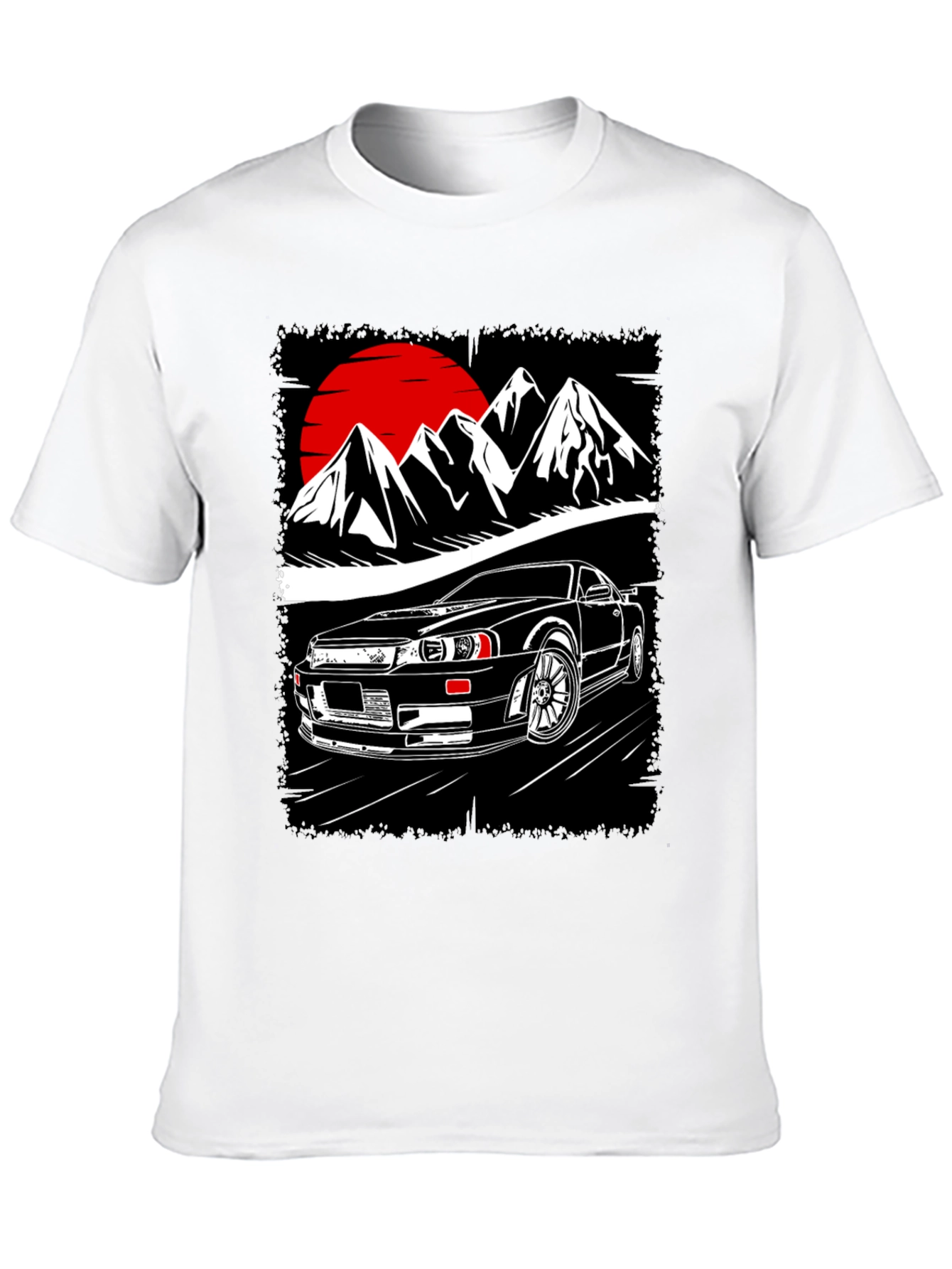 Black Car & Mountain Graphic Tee - Black Cotton T-Shirt view 10