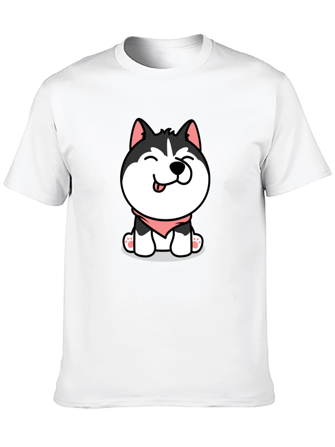Black Cute Husky Puppy Graphic Tee - Black Cotton T-Shirt view 10