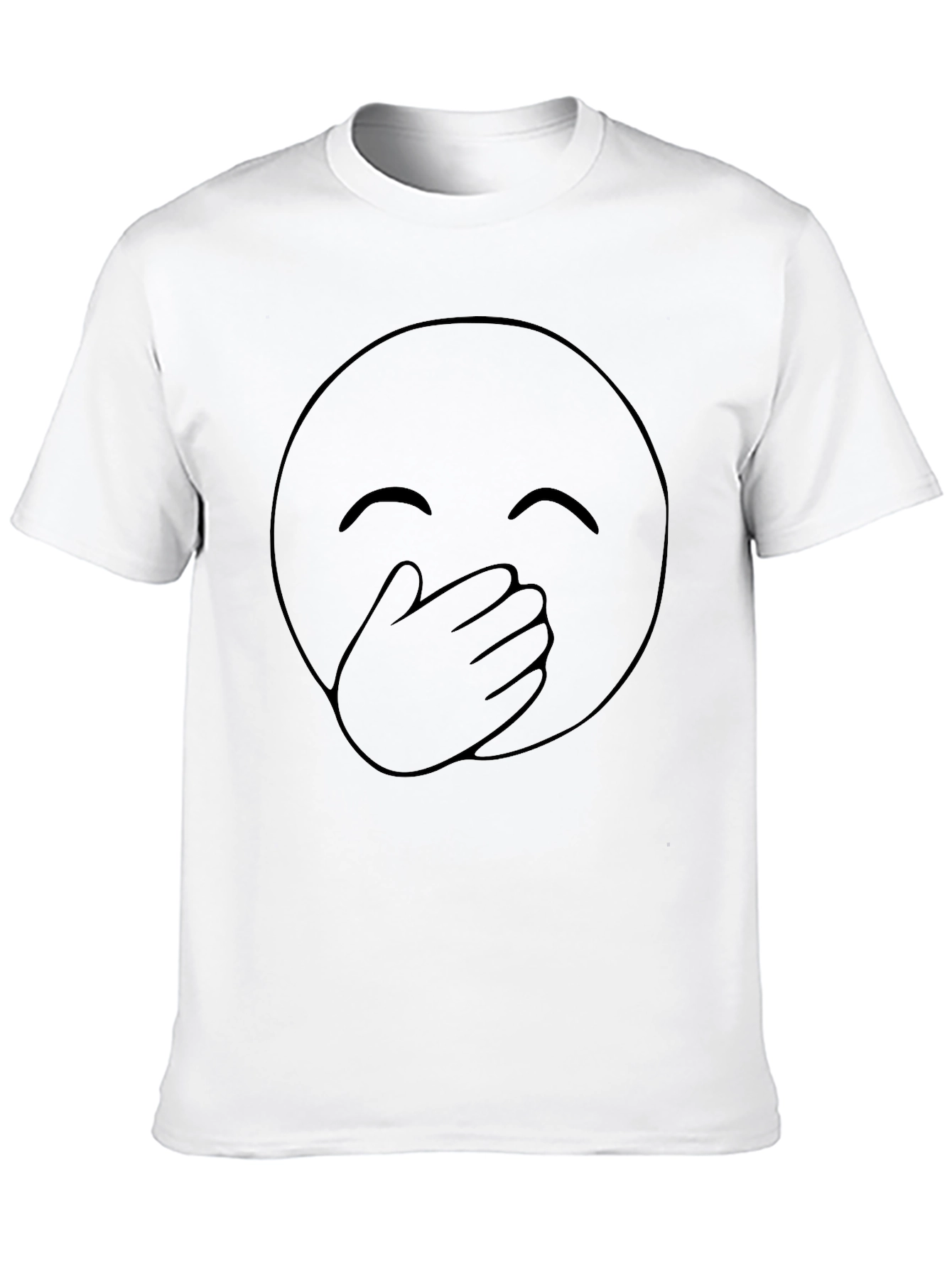 Black Emoji Cover Mouth Graphic Tee - Black Cotton Casual Shirt view 10