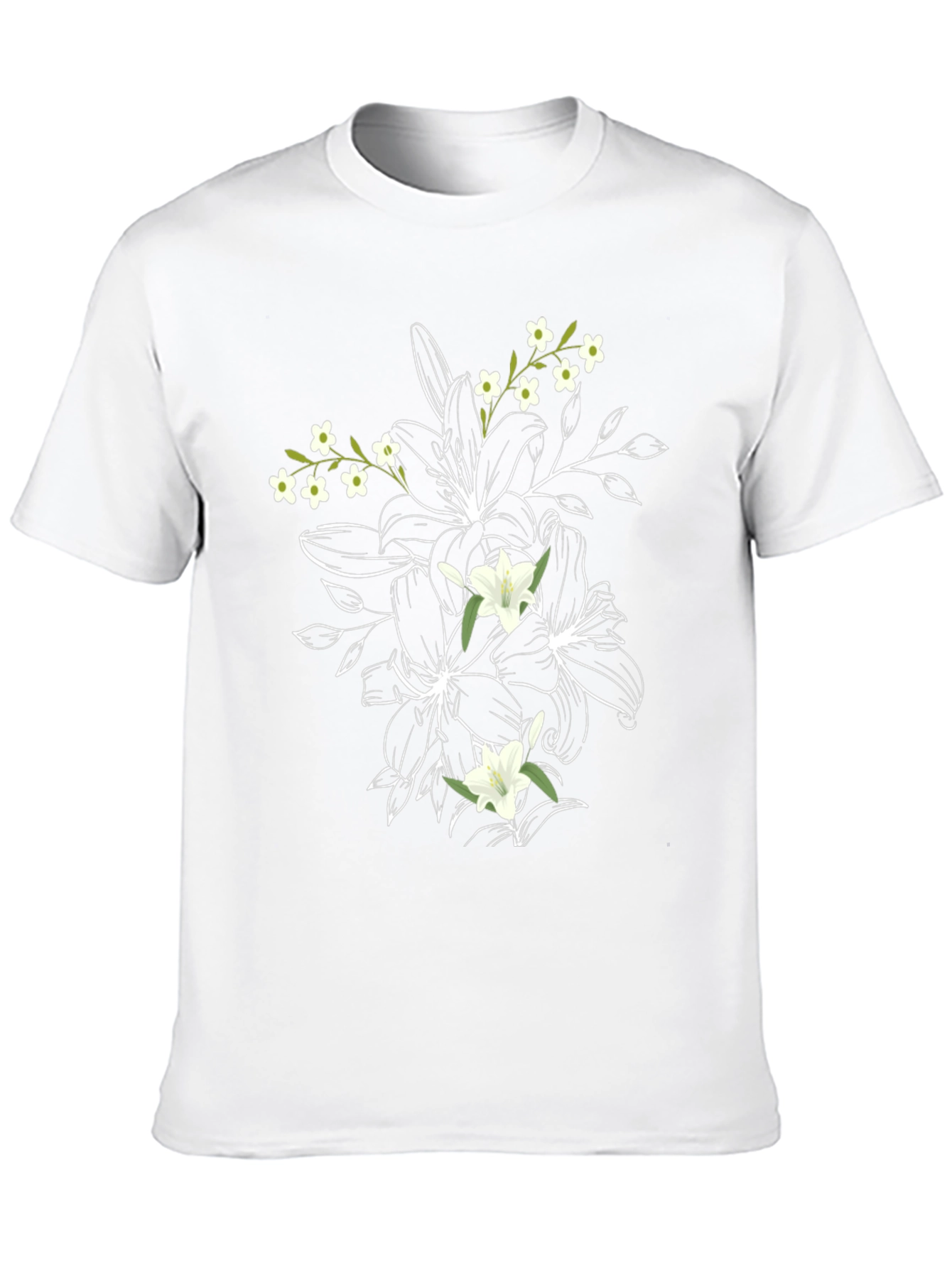 Black Floral Print T-Shirt: Black Cotton Tee with Lily Design view 10