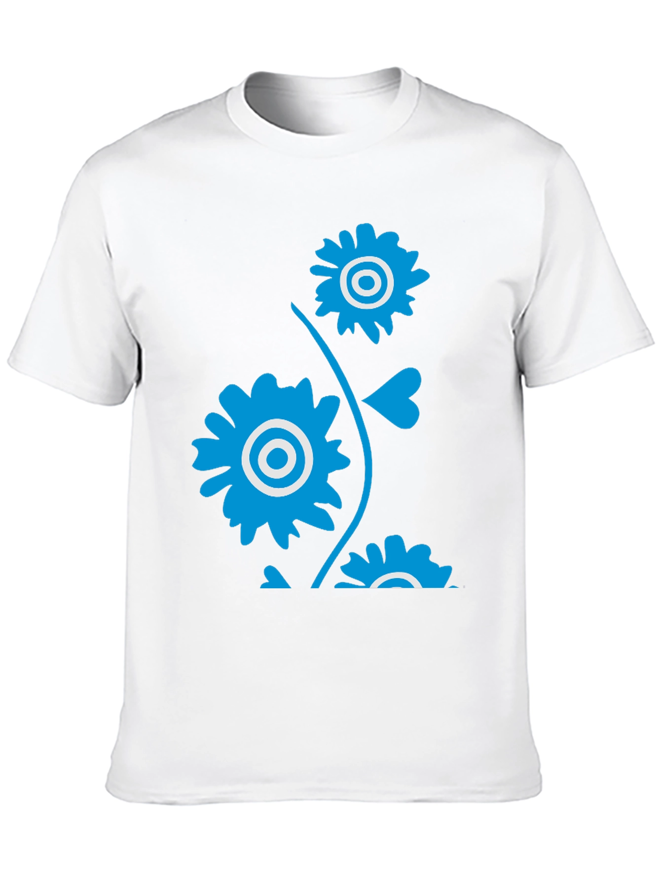 Black Men's Black T-Shirt with Blue Floral Design view 10