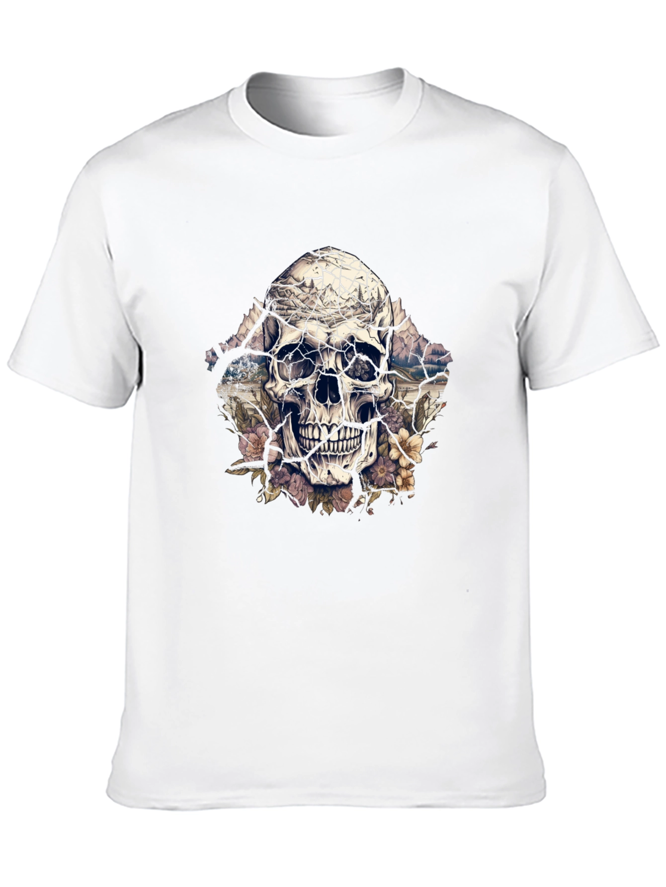 Black Floral Skull Graphic Tee - Unique Design view 10
