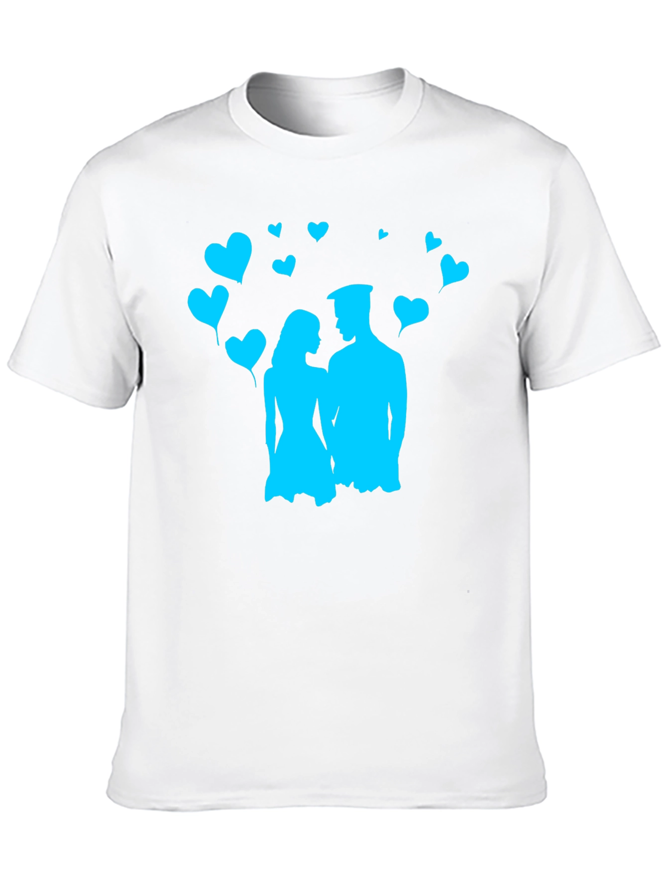 Black Couple's Love T-Shirt - Black with Blue Heart Design view 10