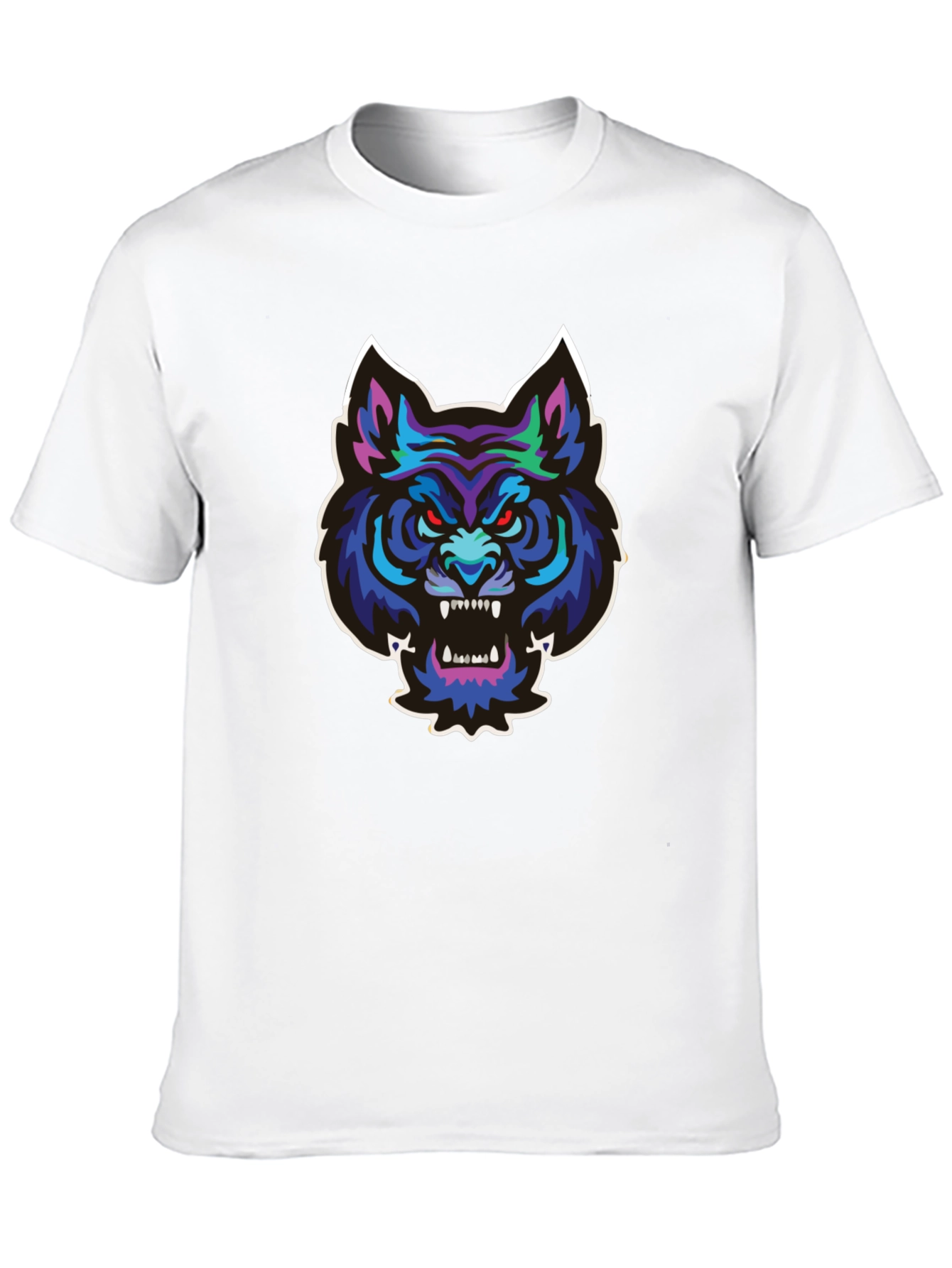 Black Men's Black T-Shirt with Wolf Graphic view 10