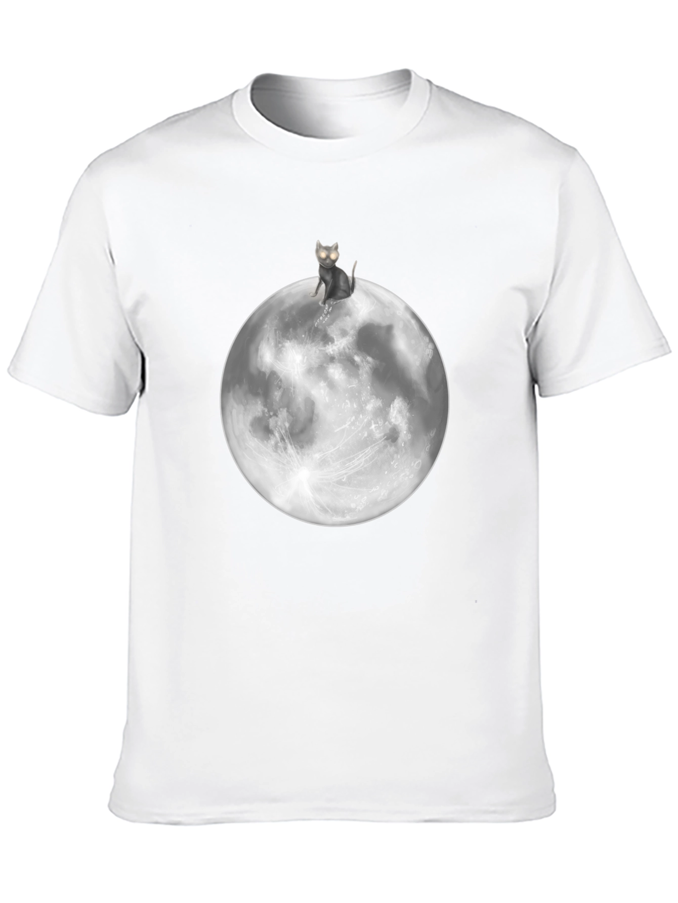 Black Cat On Moon Graphic T-Shirt - Black Cotton Tee view 10
