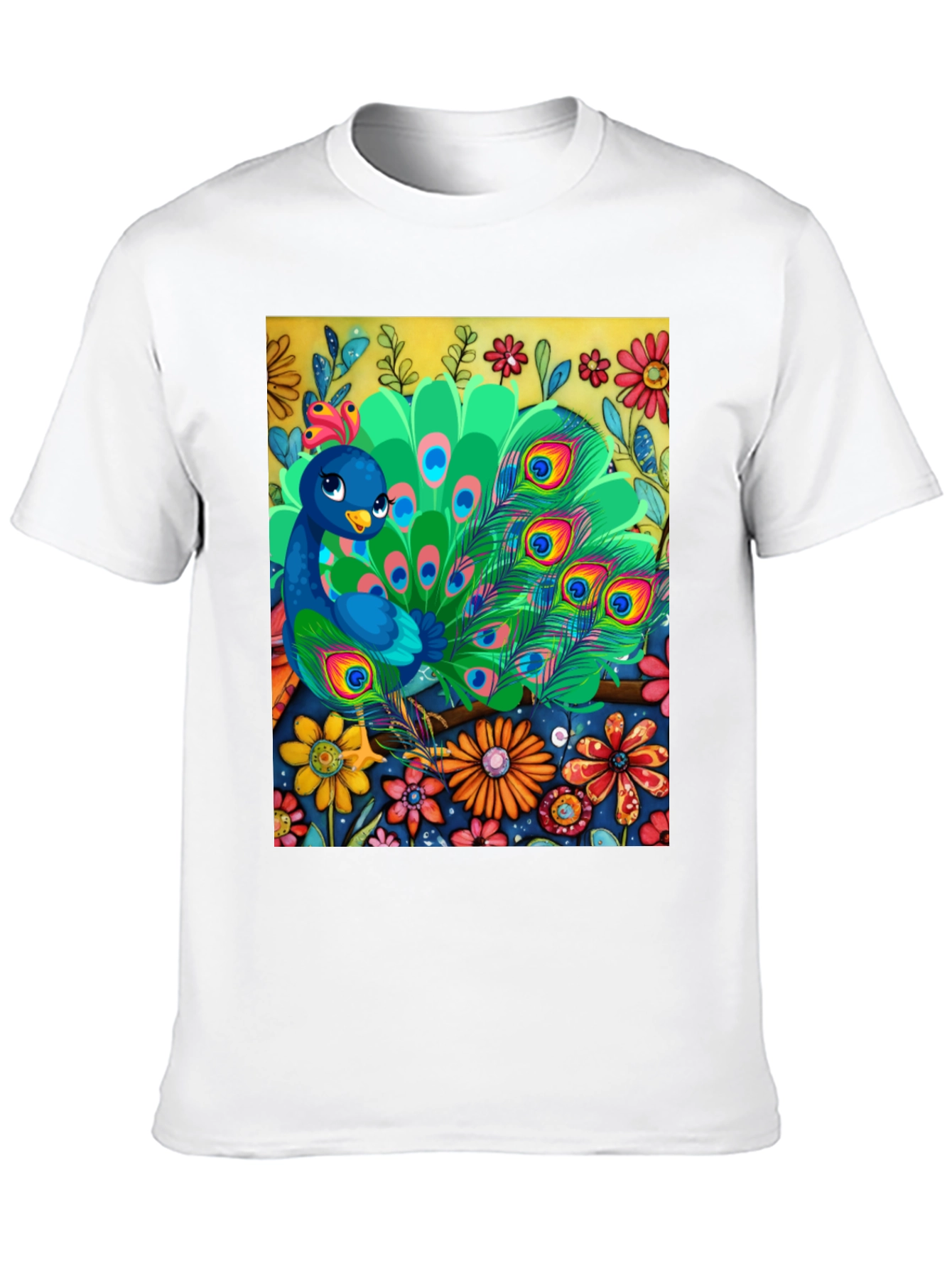 Peacock Floral Graphic Tee - Unique Art Design - 10