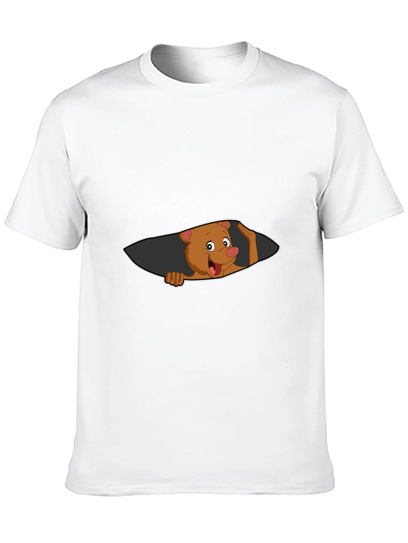 Black Cartoon Bear Peeking Men's Black T-Shirt view 10