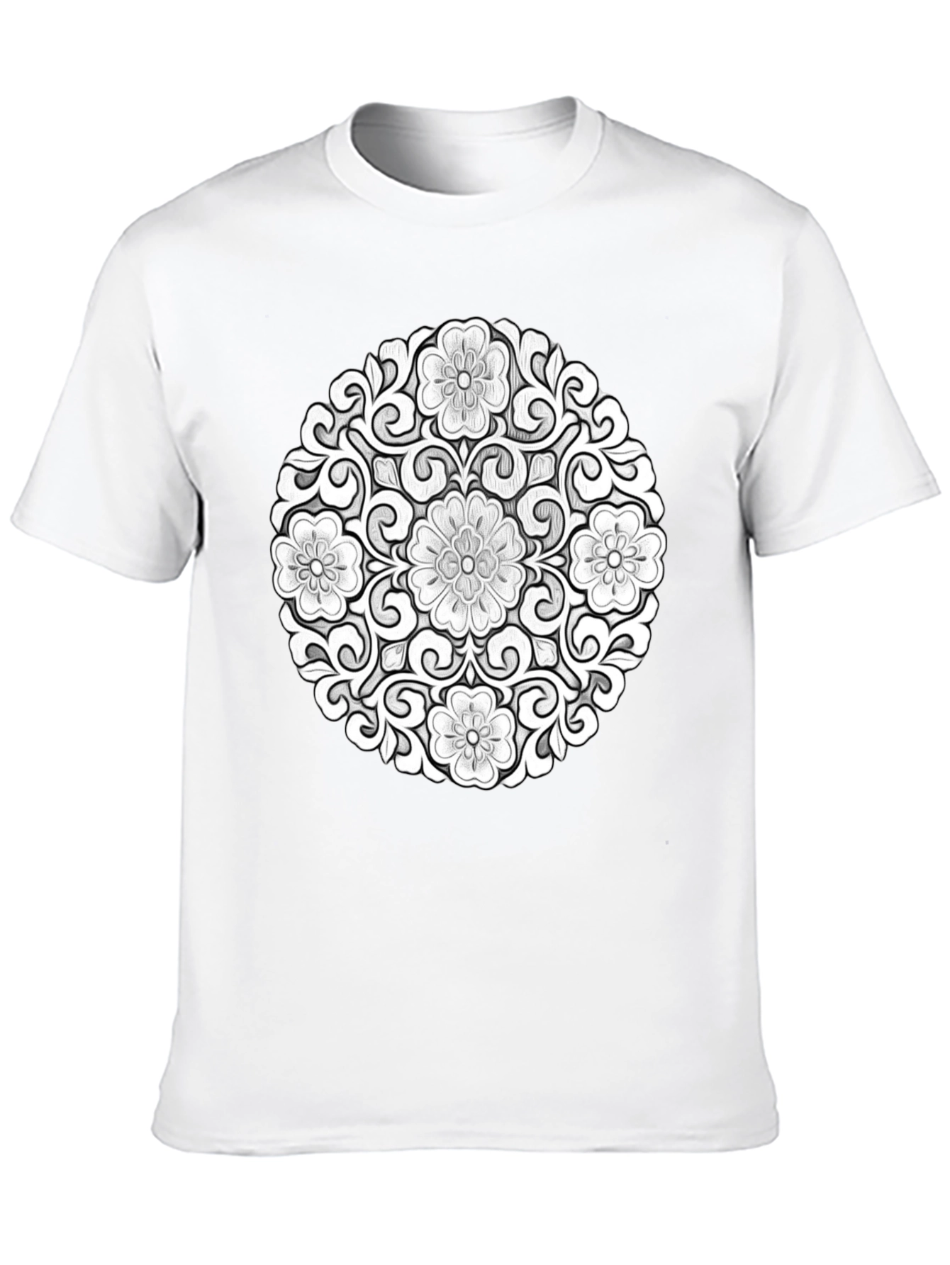 Black Floral Mandala Graphic Tee - Modern Black T-Shirt view 10