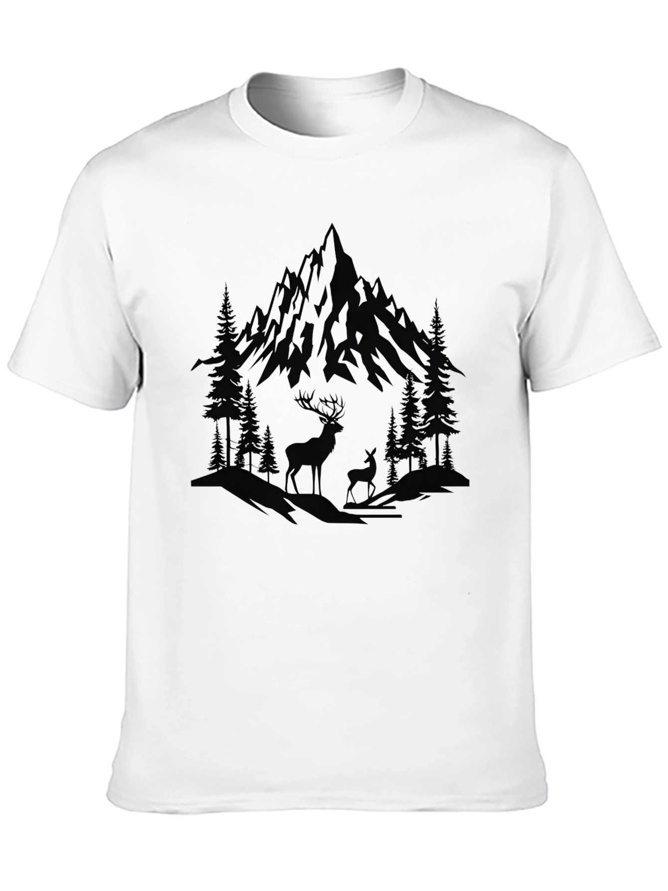 Black Mountain & Deer Graphic Black T-Shirt view 10