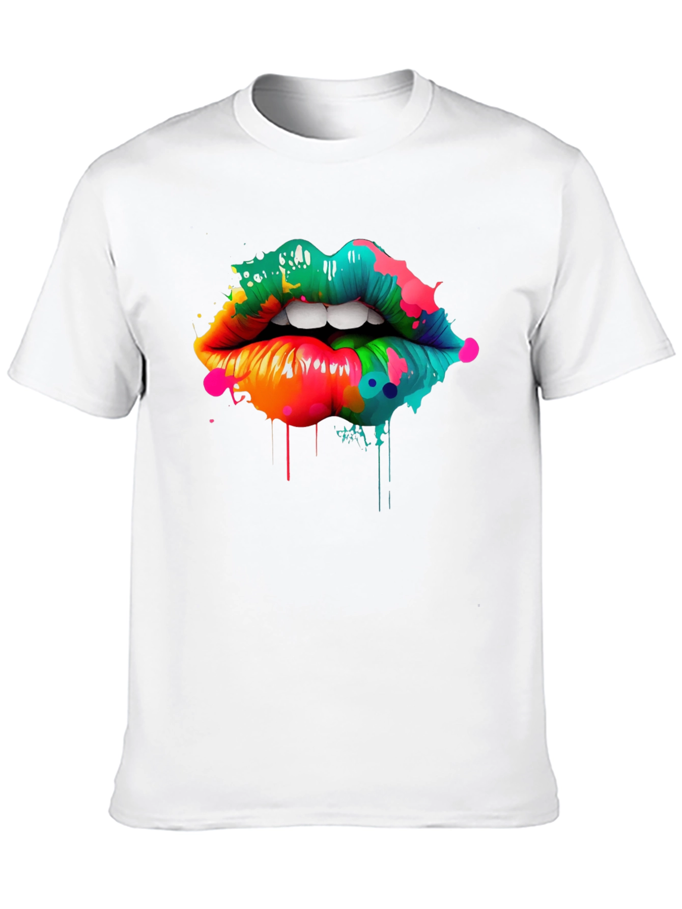 Black Colorful Lips Graphic Print T-Shirt view 10