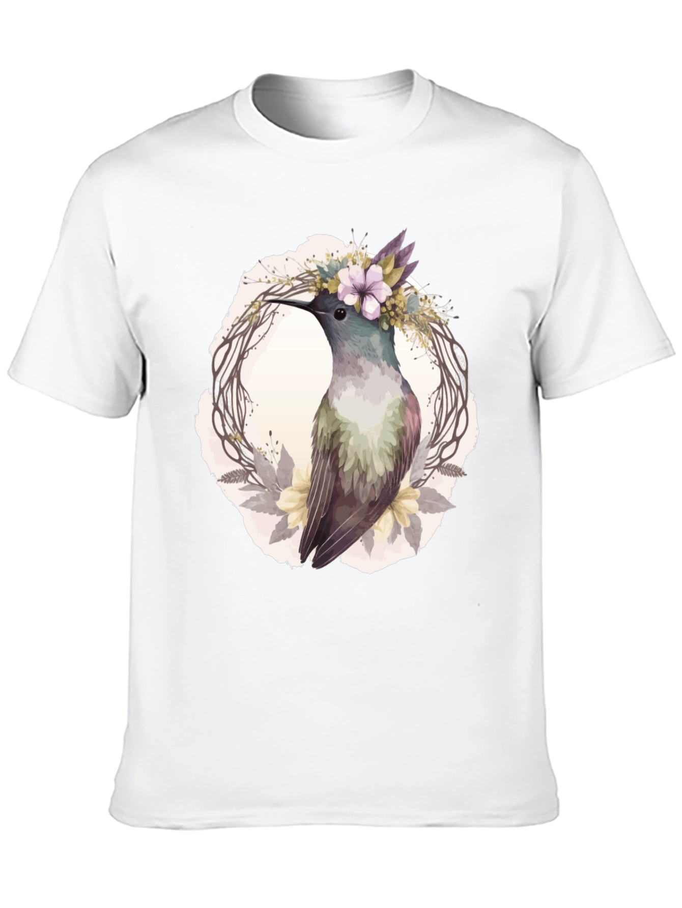 Black Hummingbird Floral Wreath T-Shirt - Nature Lover Tee view 10