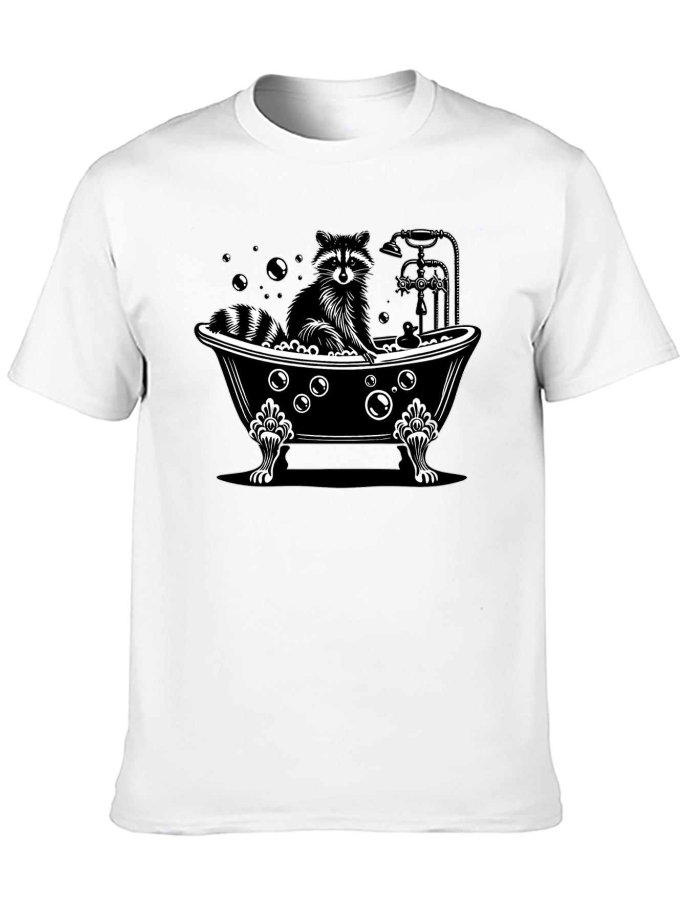 Black Raccoon Bathtub Graphic Tee - Unisex Black Cotton T-Shirt view 10