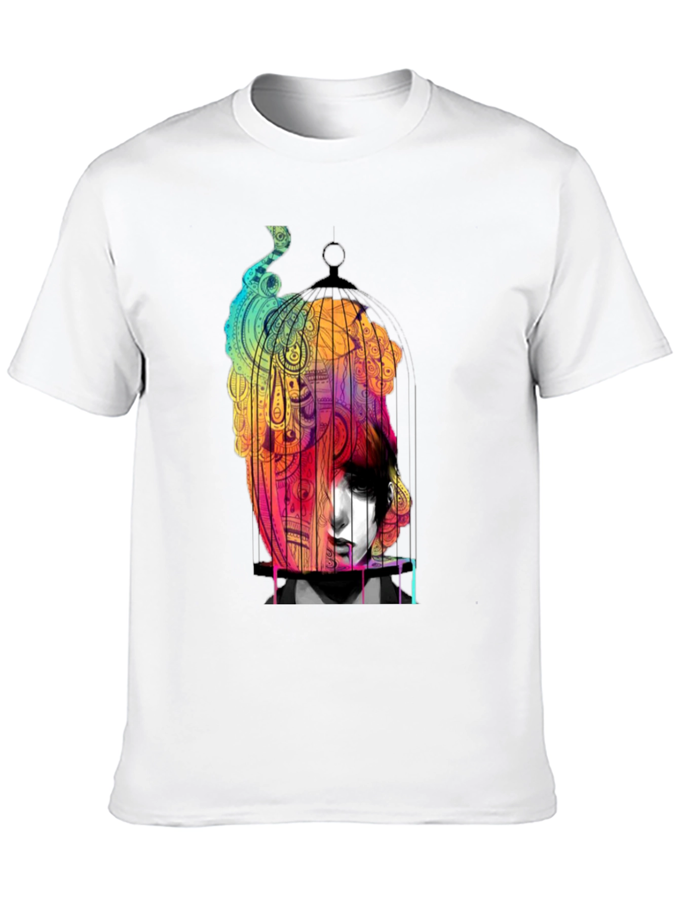 Black Artistic 'Caged Soul' Black Graphic T-Shirt view 10