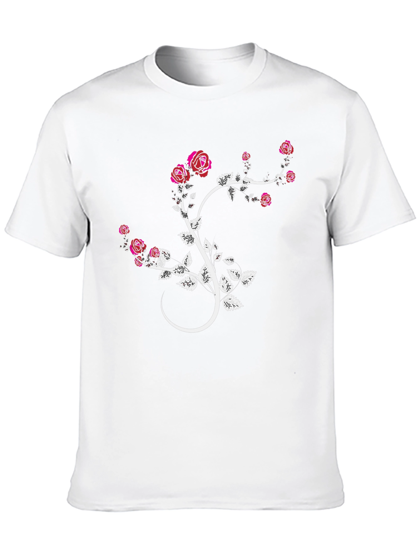 Black Floral Rose Vine Graphic Tee - Black Cotton Blend view 10