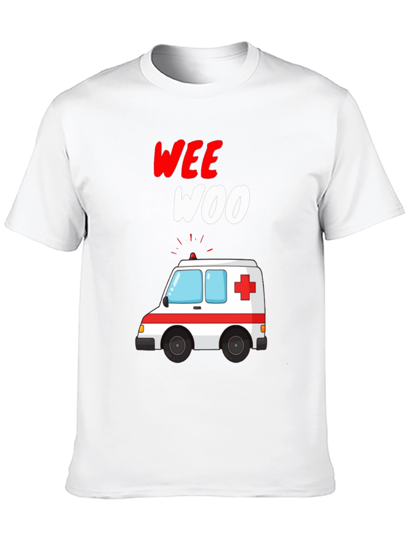 Wee Woo Ambulance Cartoon Black T-Shirt - 10