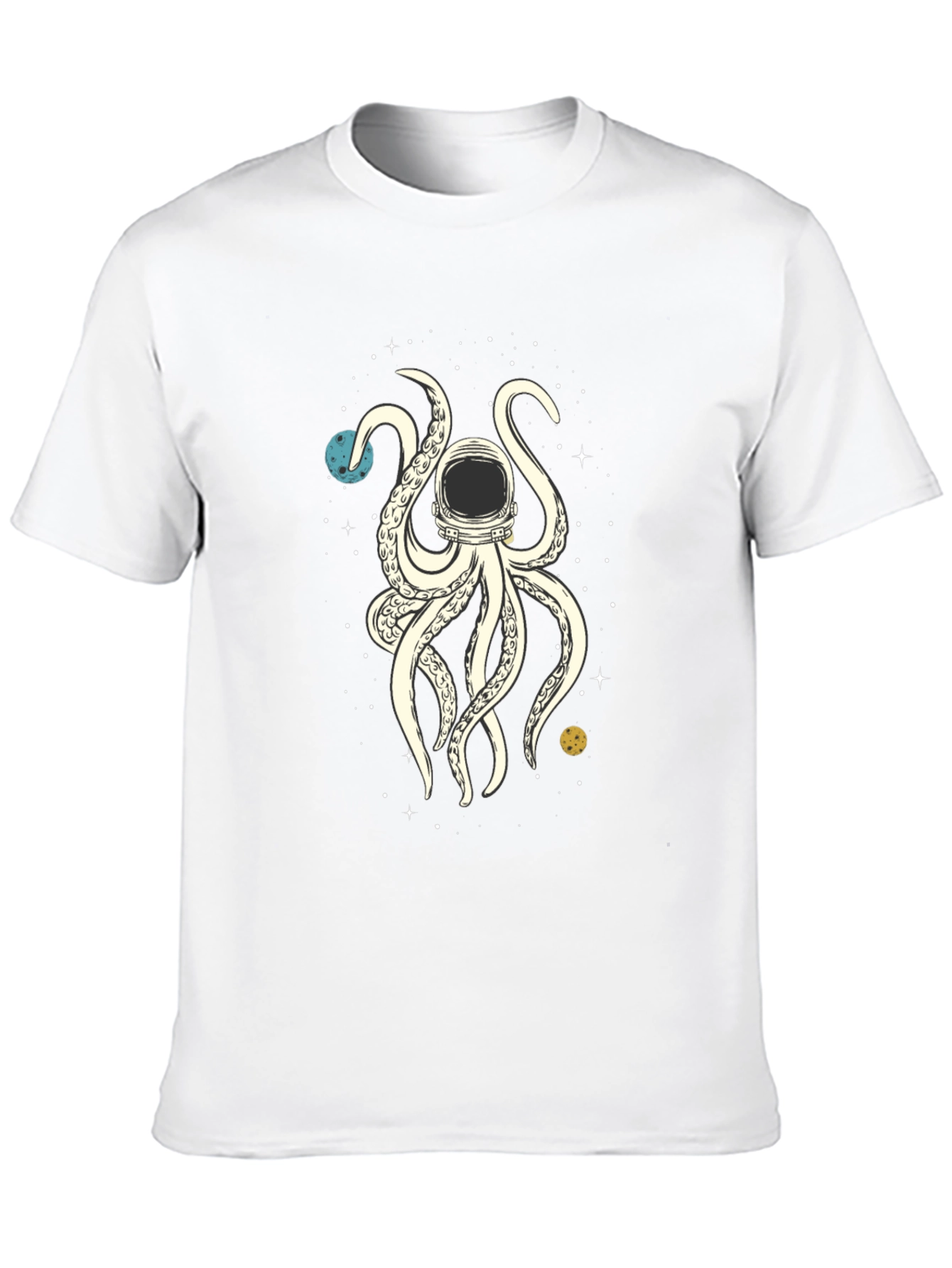 Black Cosmic Kraken Tee: Astronaut Octopus in Space view 10