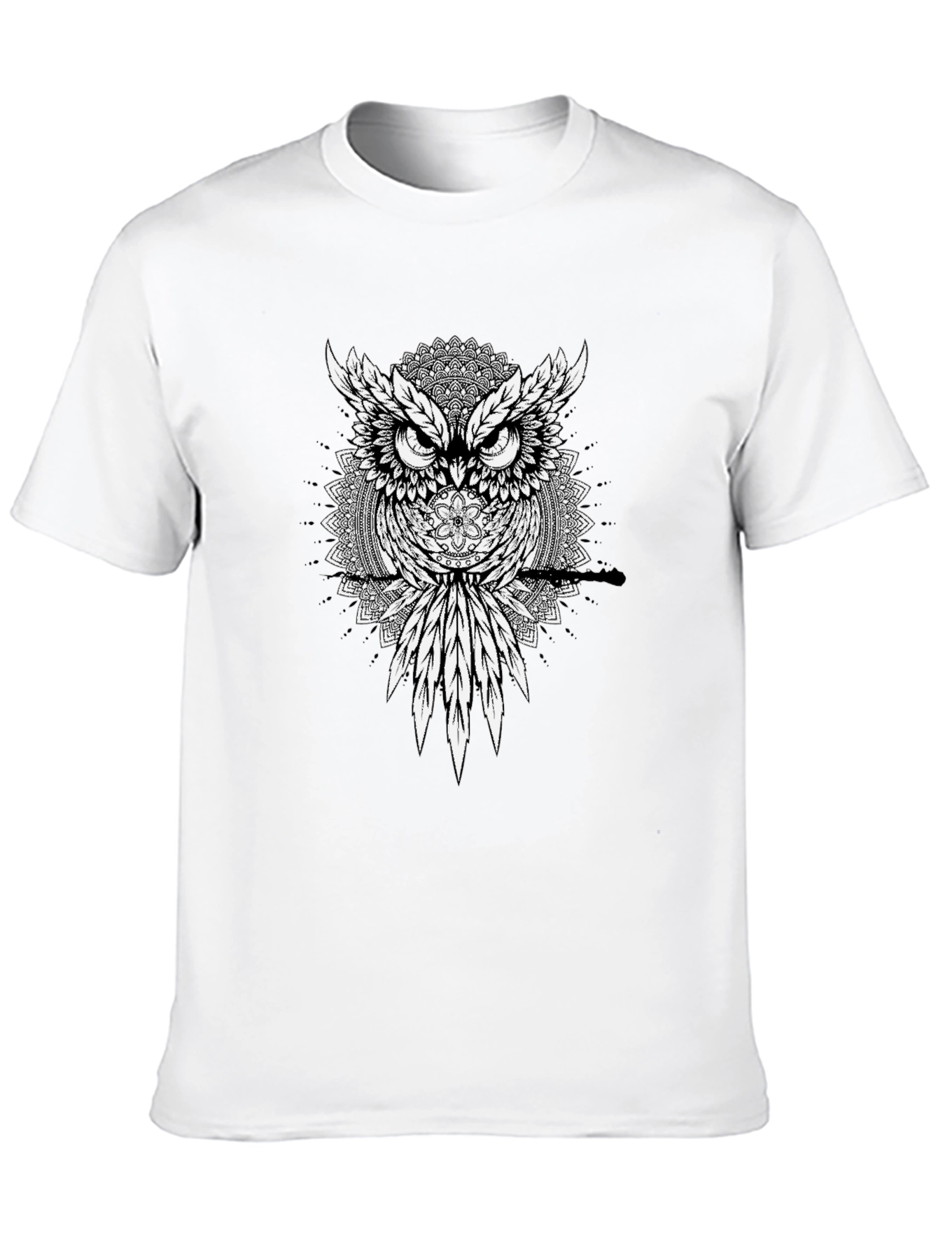 Black Owl Mandala Graphic Tee - Men's Black T-Shirt view 10