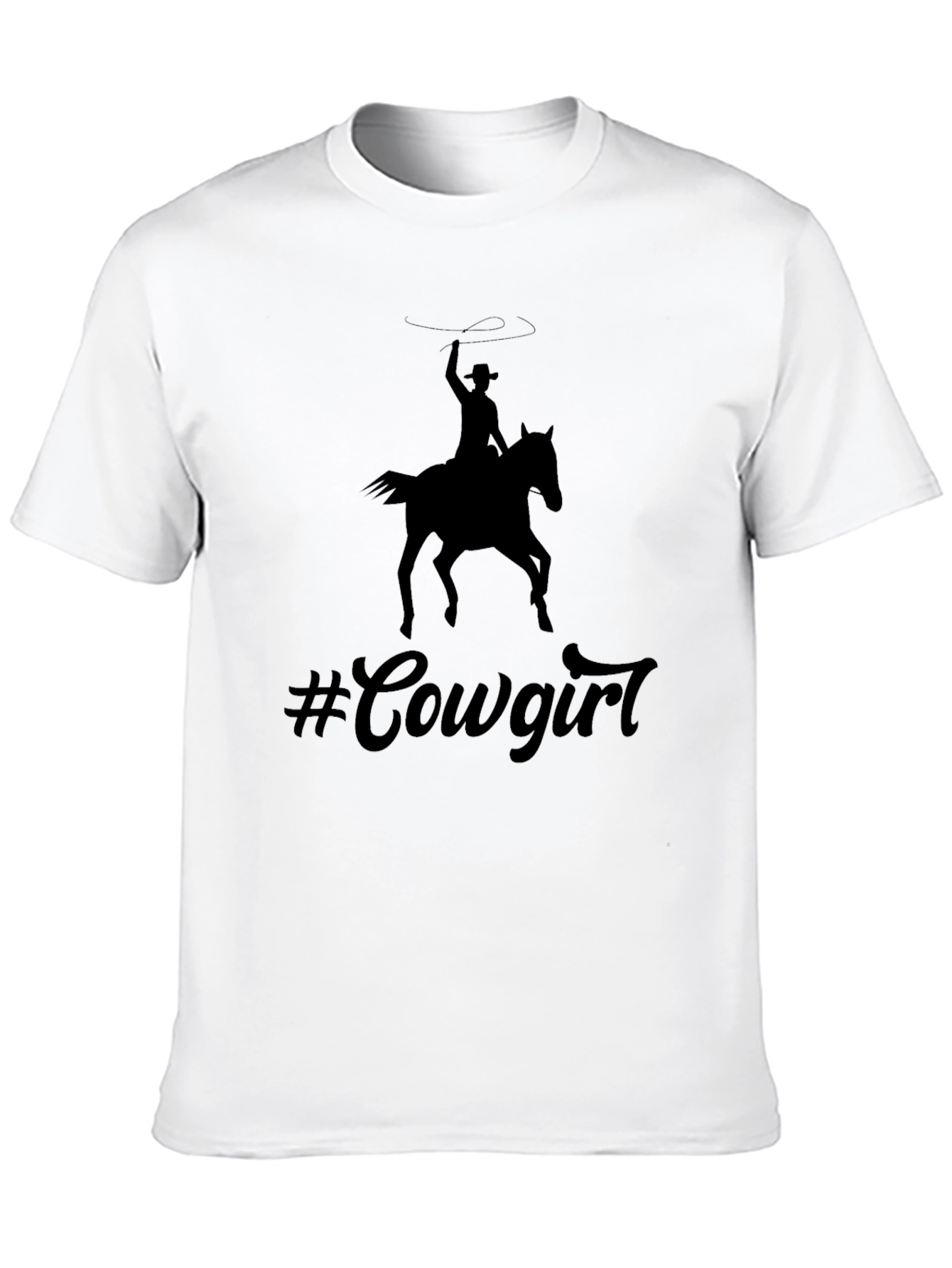 Black Cowgirl Horse Graphic Tee - Black Cotton Casual Shirt view 10