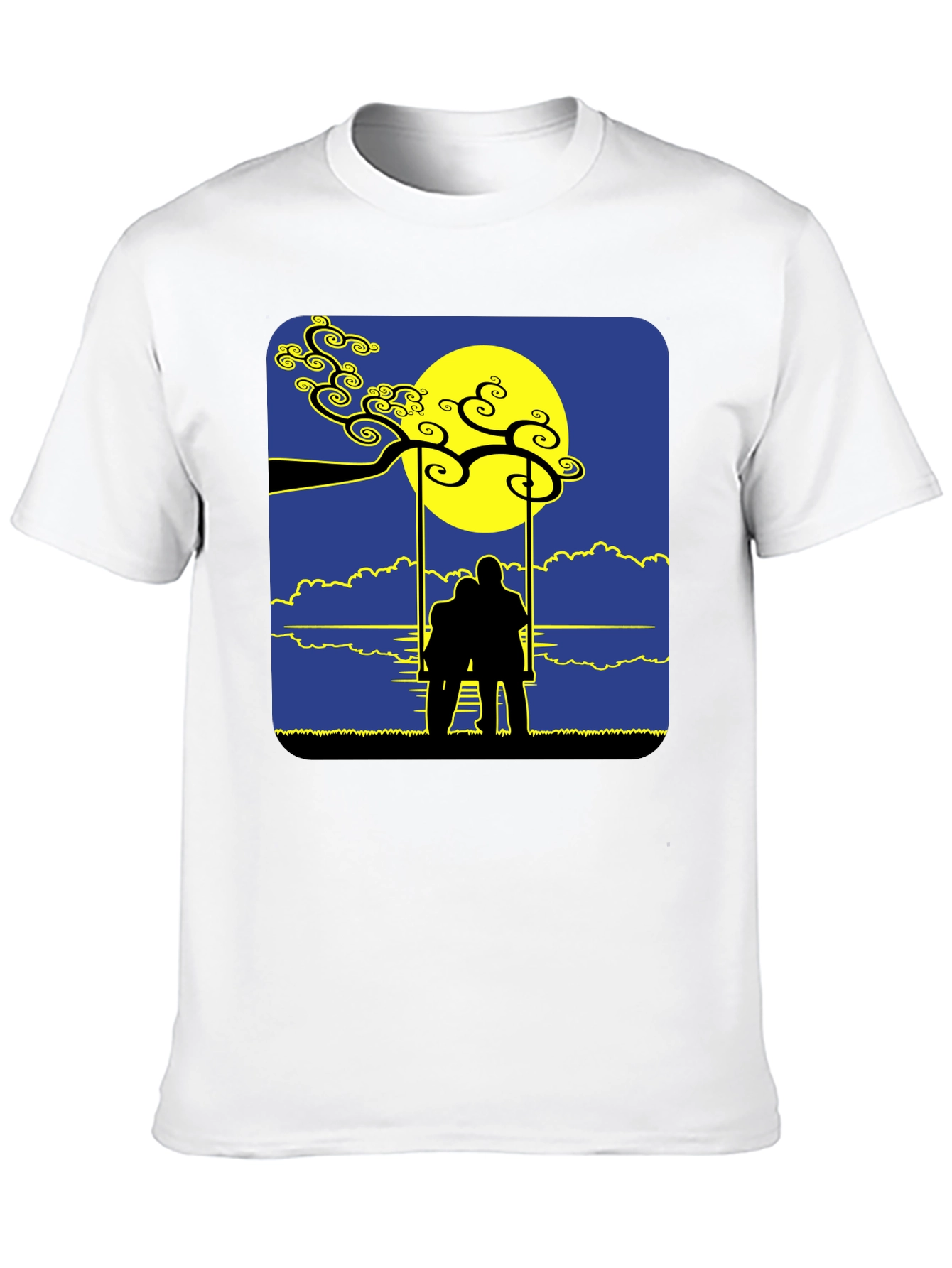 Black Romantic Silhouette Tee: Lovers on a Swing at Moonrise view 10