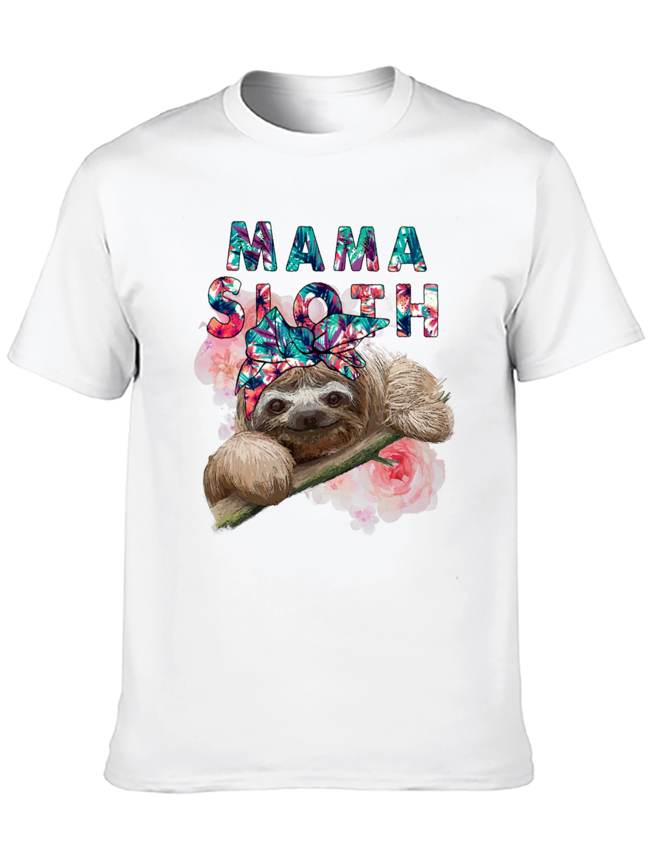 Black Mama Sloth Floral T-Shirt - Cute Animal Tee view 10