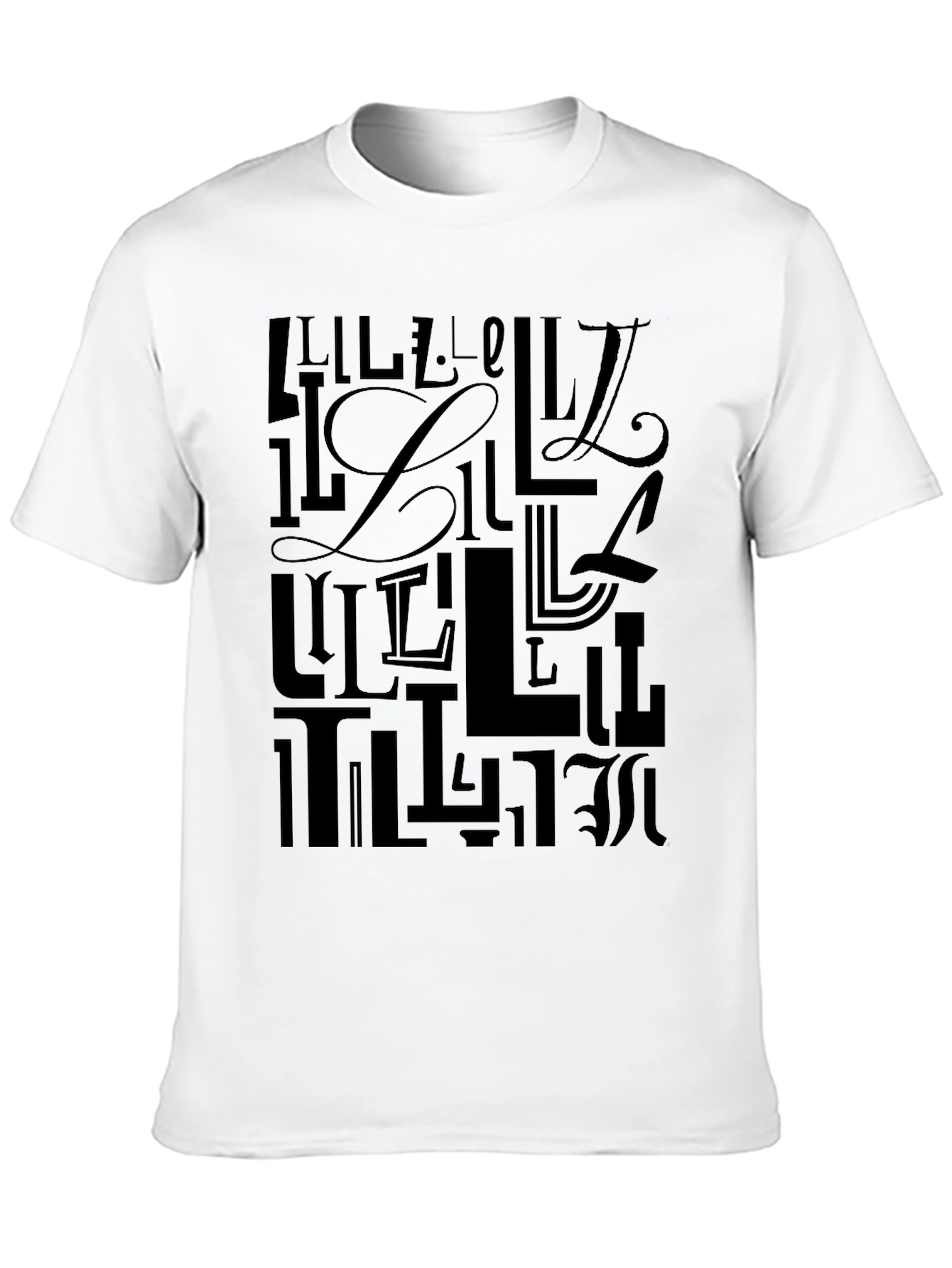 Black Stylish Letter "L" Pattern Black T-Shirt view 10