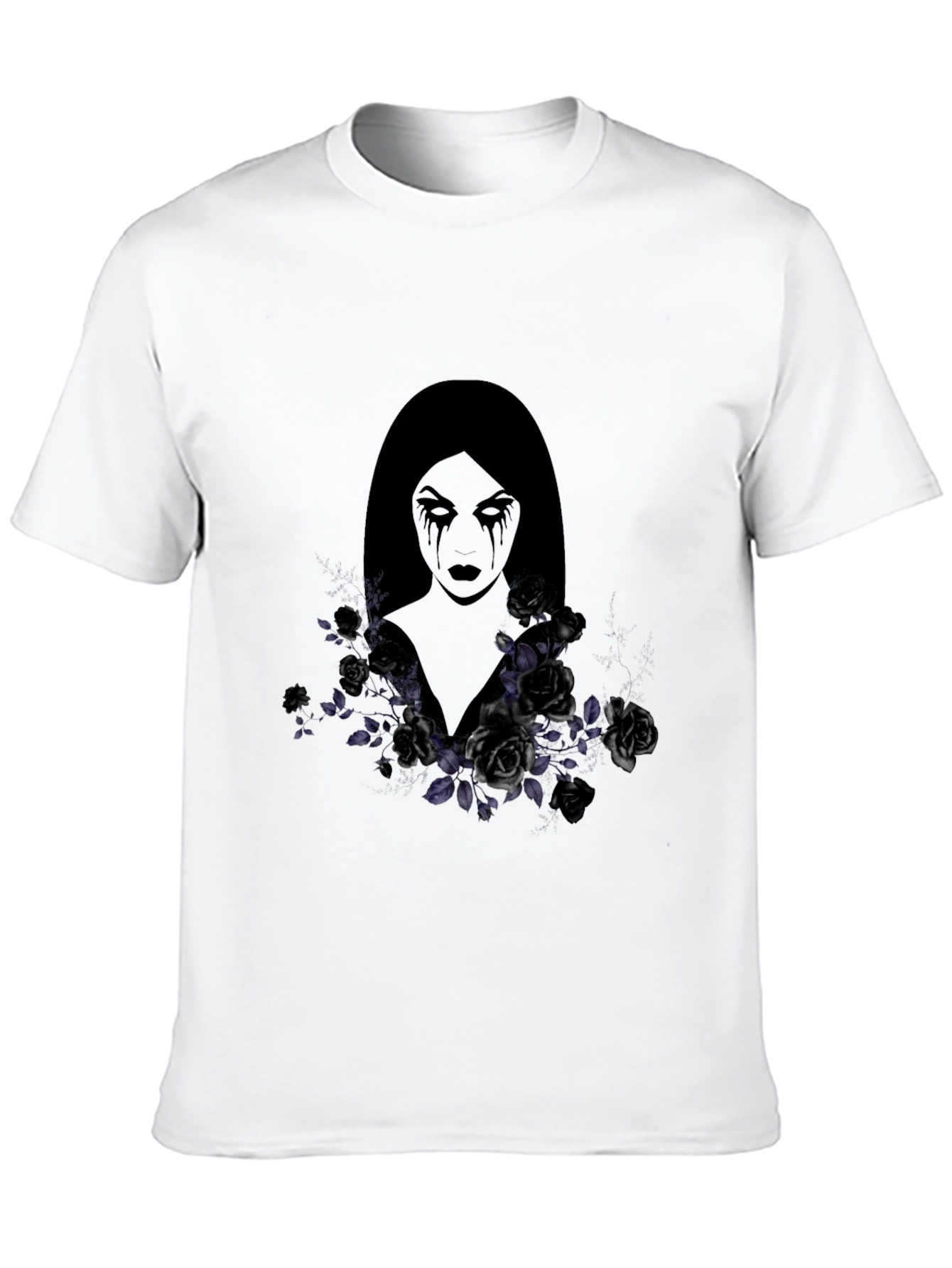 Black Gothic Woman & Roses Graphic Tee - Dark Aesthetic Shirt view 10