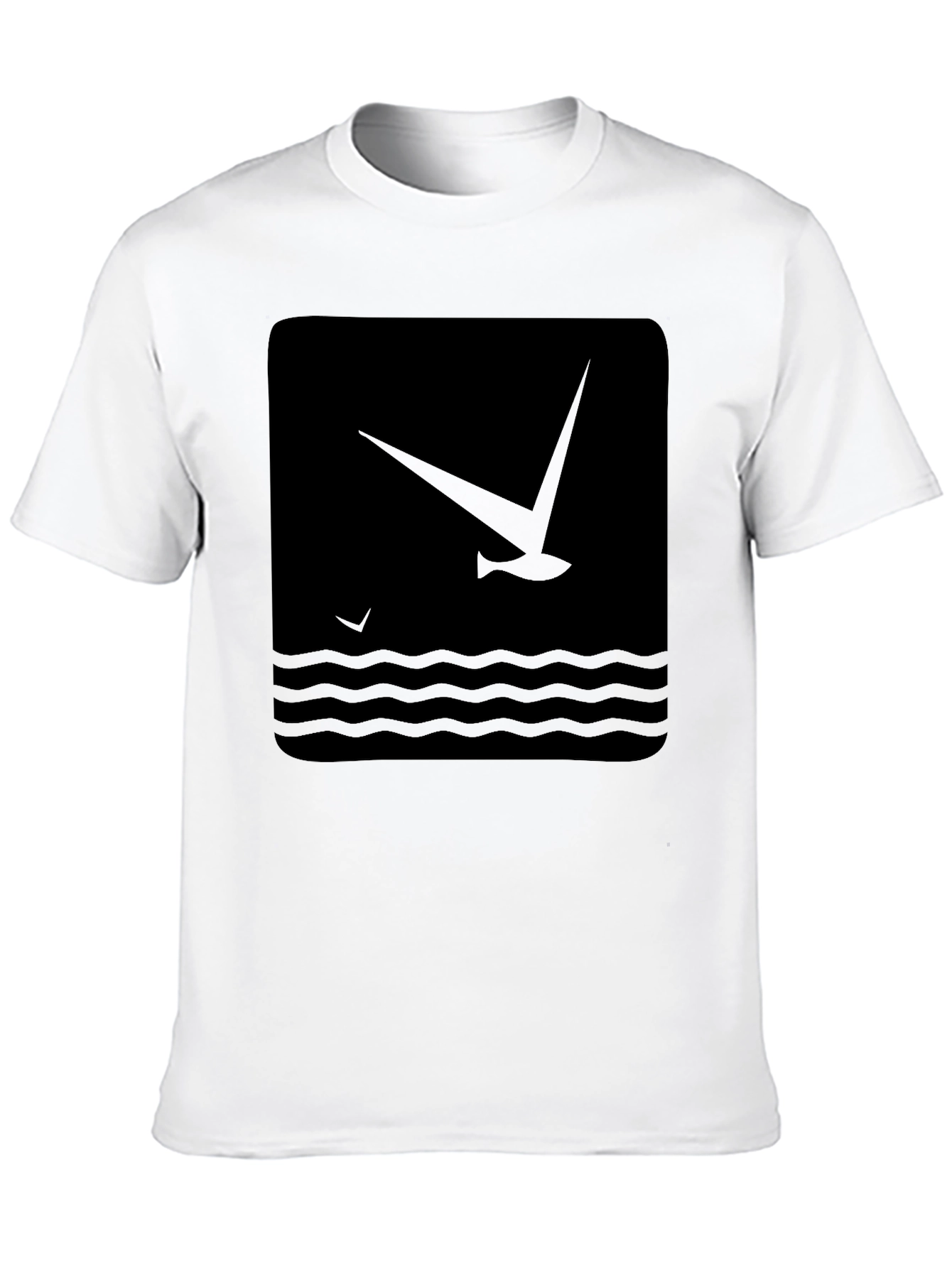 Black Black Graphic T-Shirt - Bird & Wave Design view 10