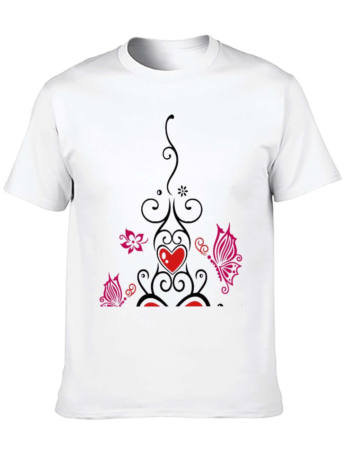 Black Black Tee with Floral Heart Butterfly Design view 10