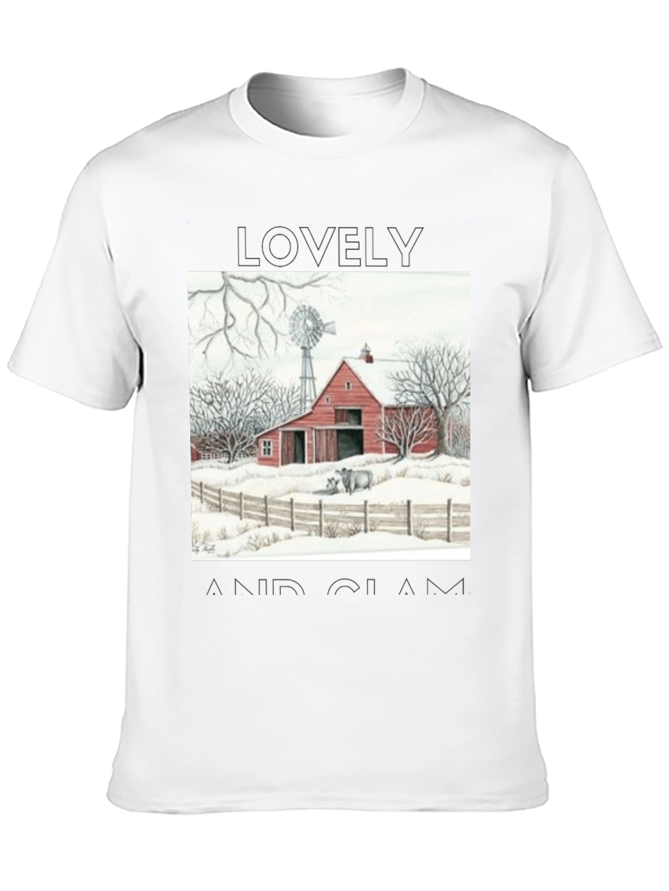 Black Rustic Barn Winter Scene Graphic Tee view 10