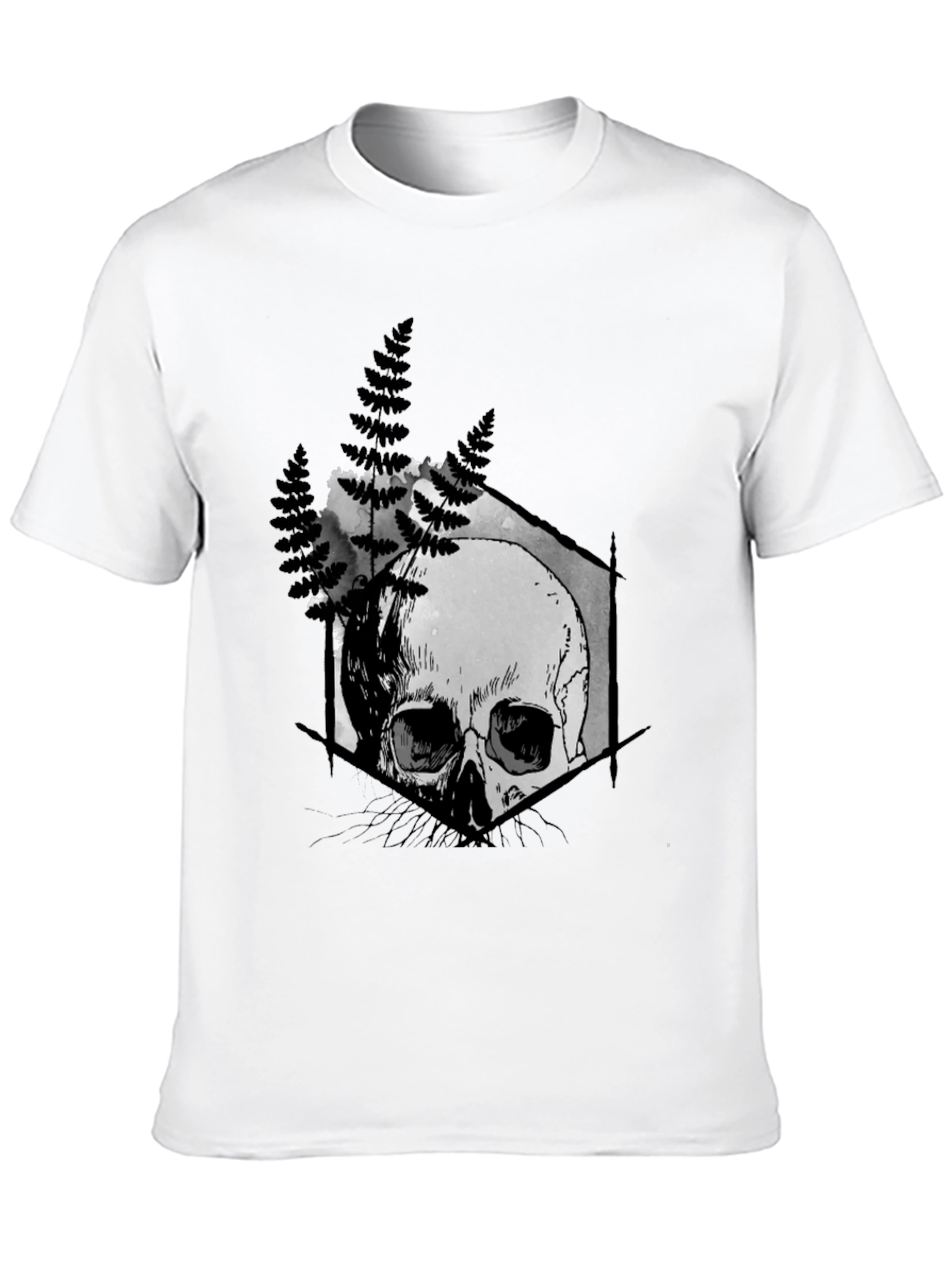 Black Skull Fern Graphic Print Black T-Shirt view 10