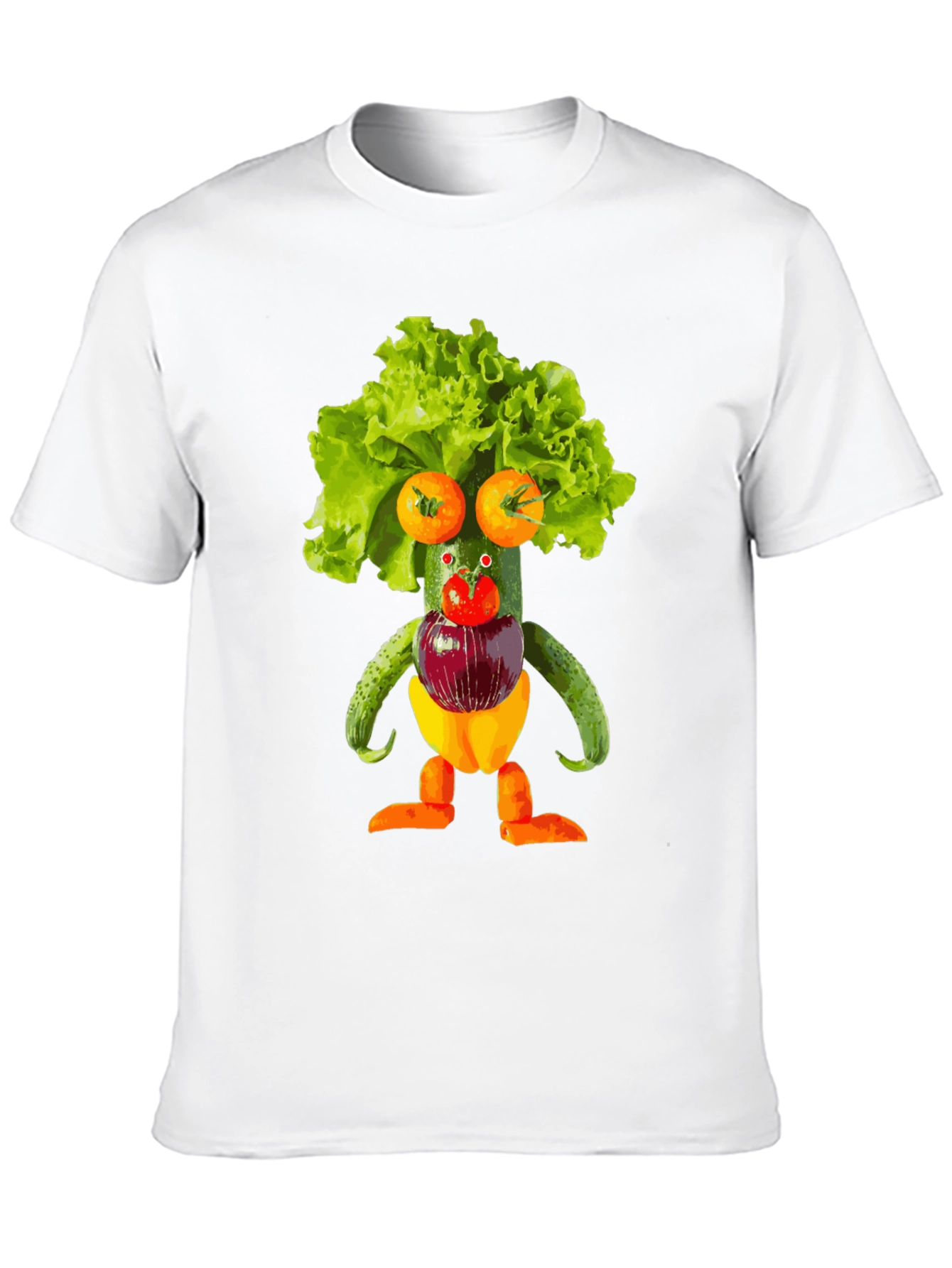 Black Whimsical Vegetable Art T-Shirt - Unique Foodie Fashion view 10