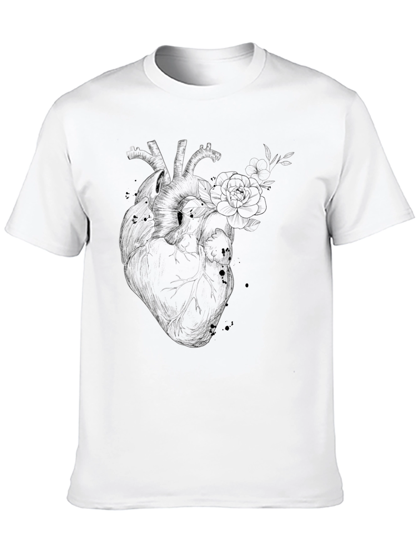 Black Anatomical Heart Floral Graphic Black T-Shirt view 10