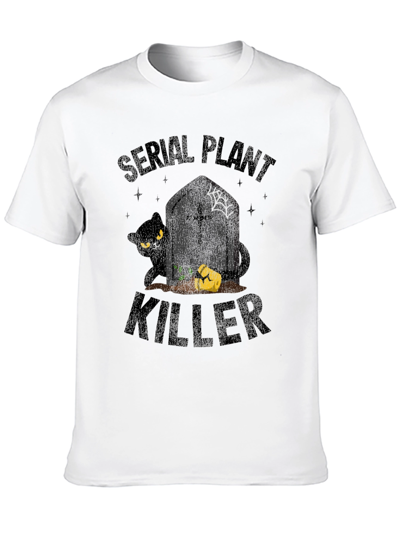 Black Serial Plant Killer T-Shirt - Halloween Cat Design view 10