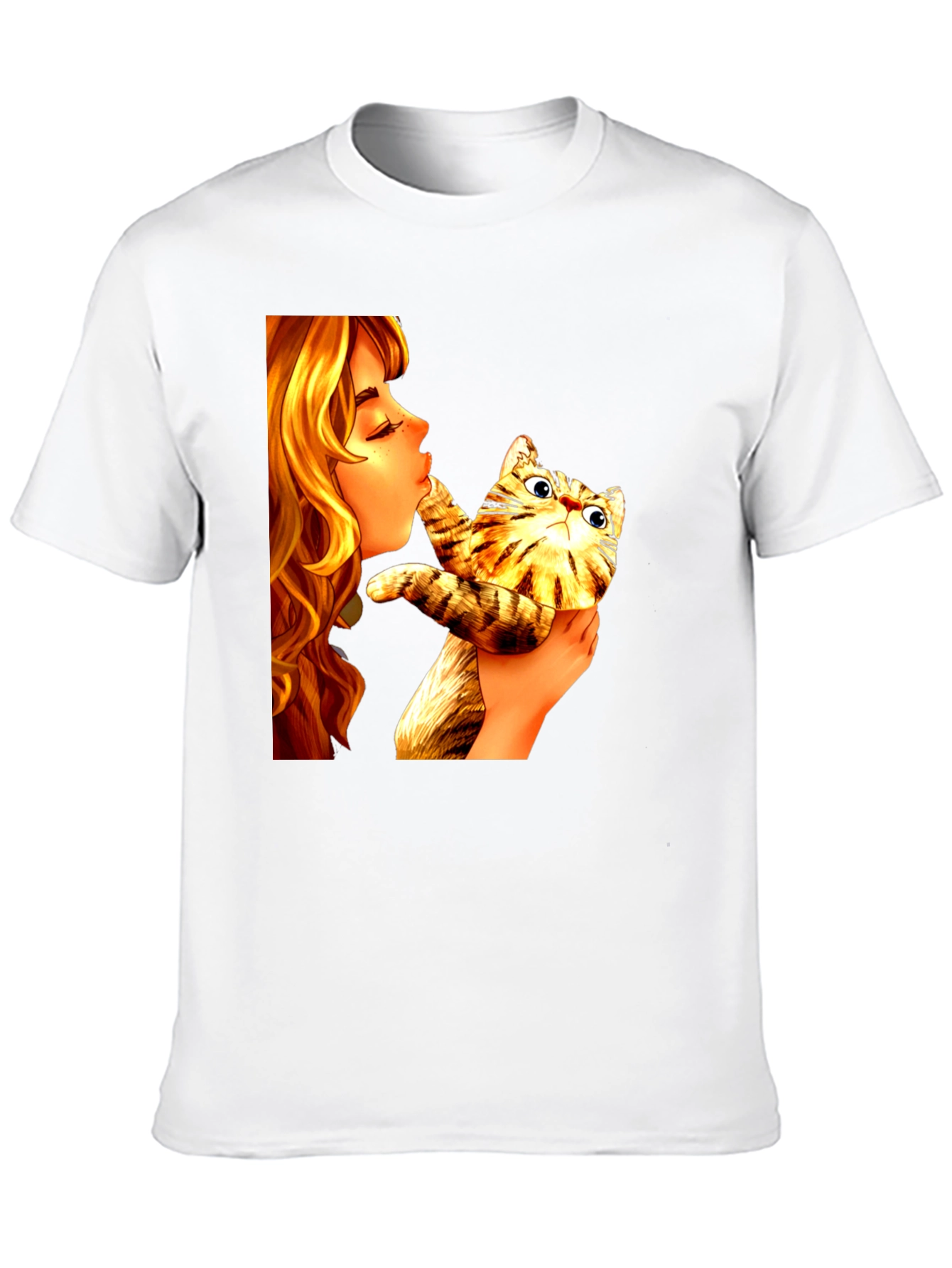 Black Girl Kissing Cat Graphic Tee - Novelty Unisex T-Shirt view 10