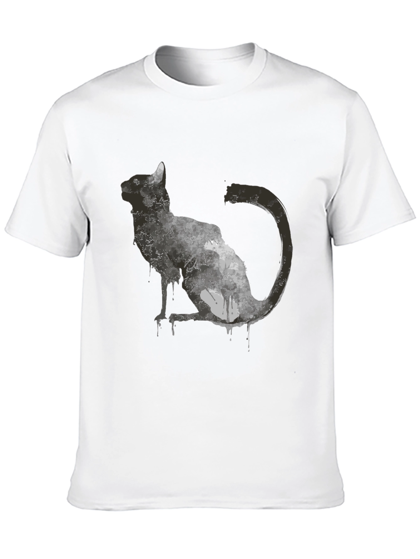 Black Abstract Cat Graphic T-Shirt - Black view 10