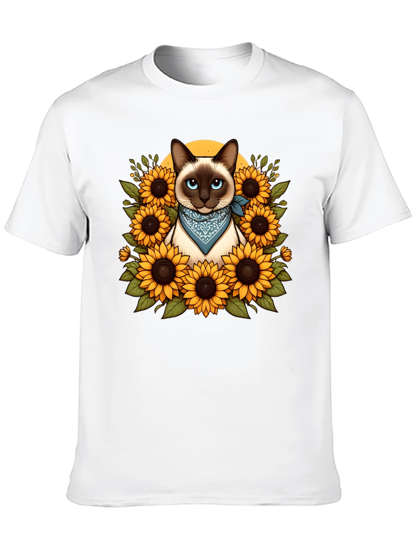 Black Siamese Cat Sunflower Graphic T-Shirt view 10