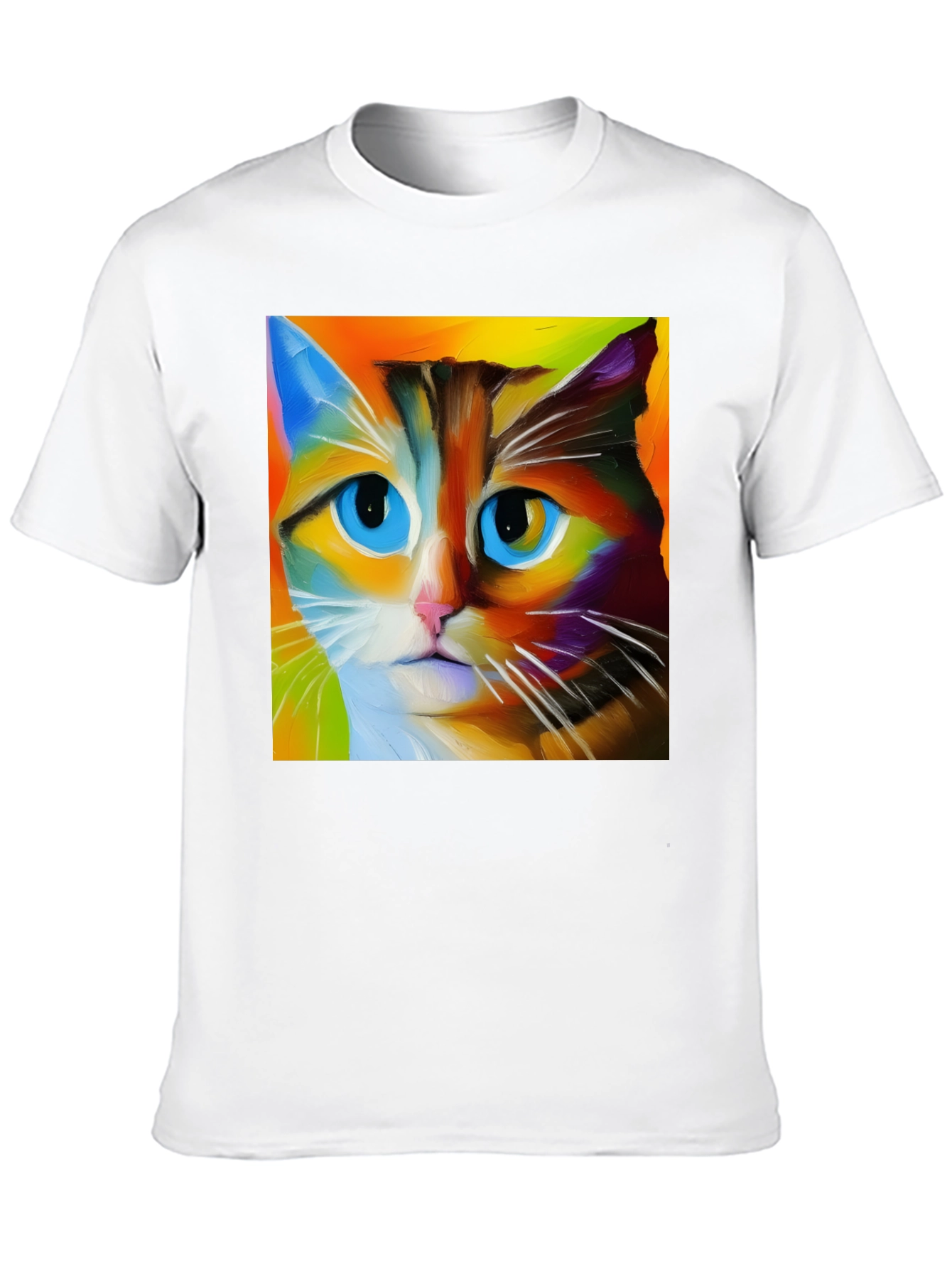 Black Colorful Cat Art T-Shirt view 10