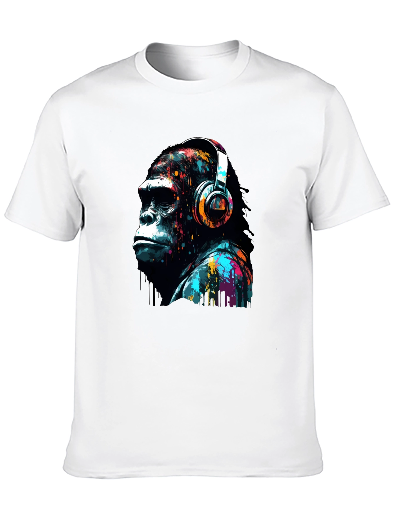 Black Gorilla Headphone Graphic Print Black T-Shirt view 10