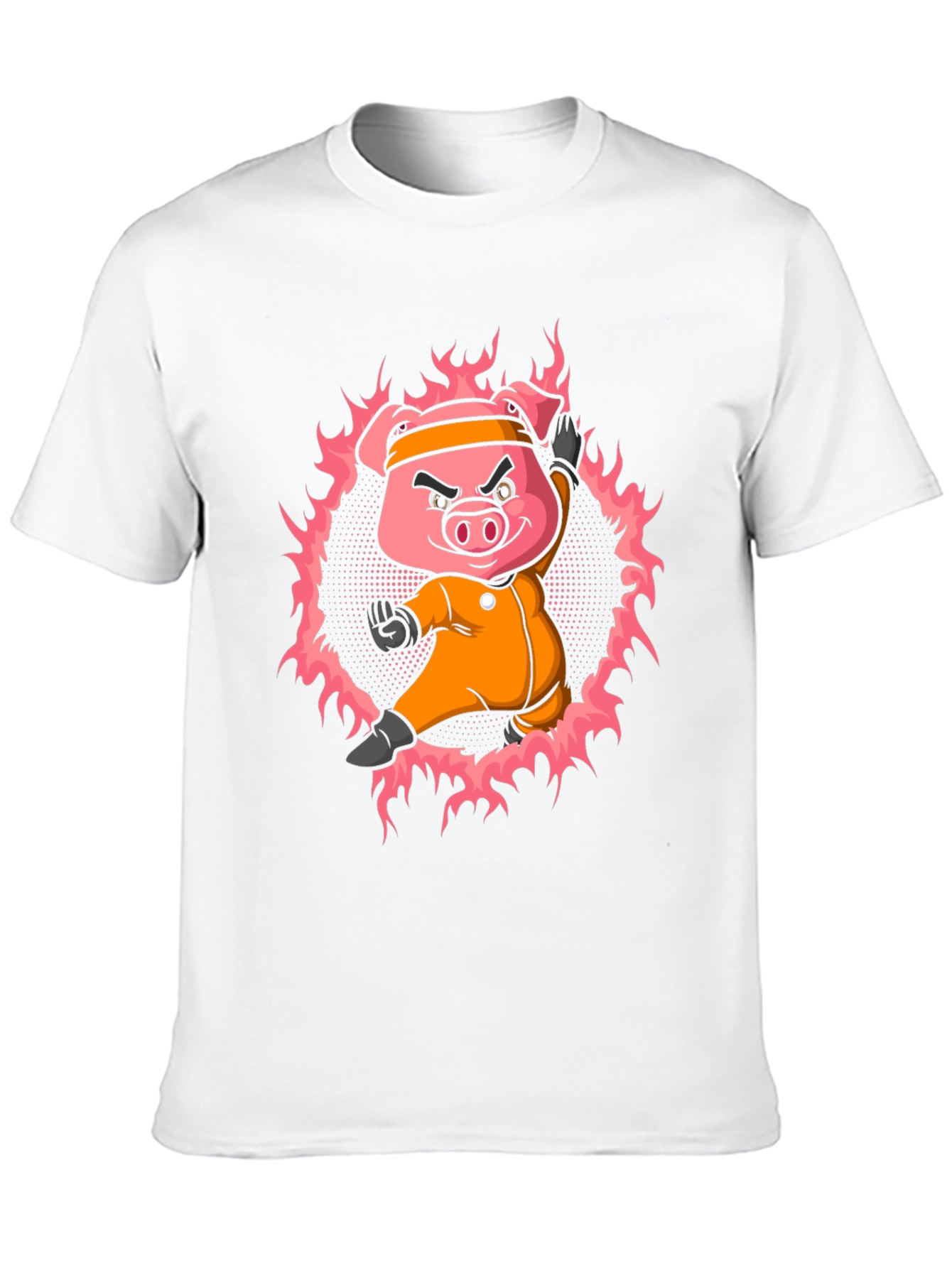 Black Karate Pig T-Shirt - Black Cotton Tee view 10