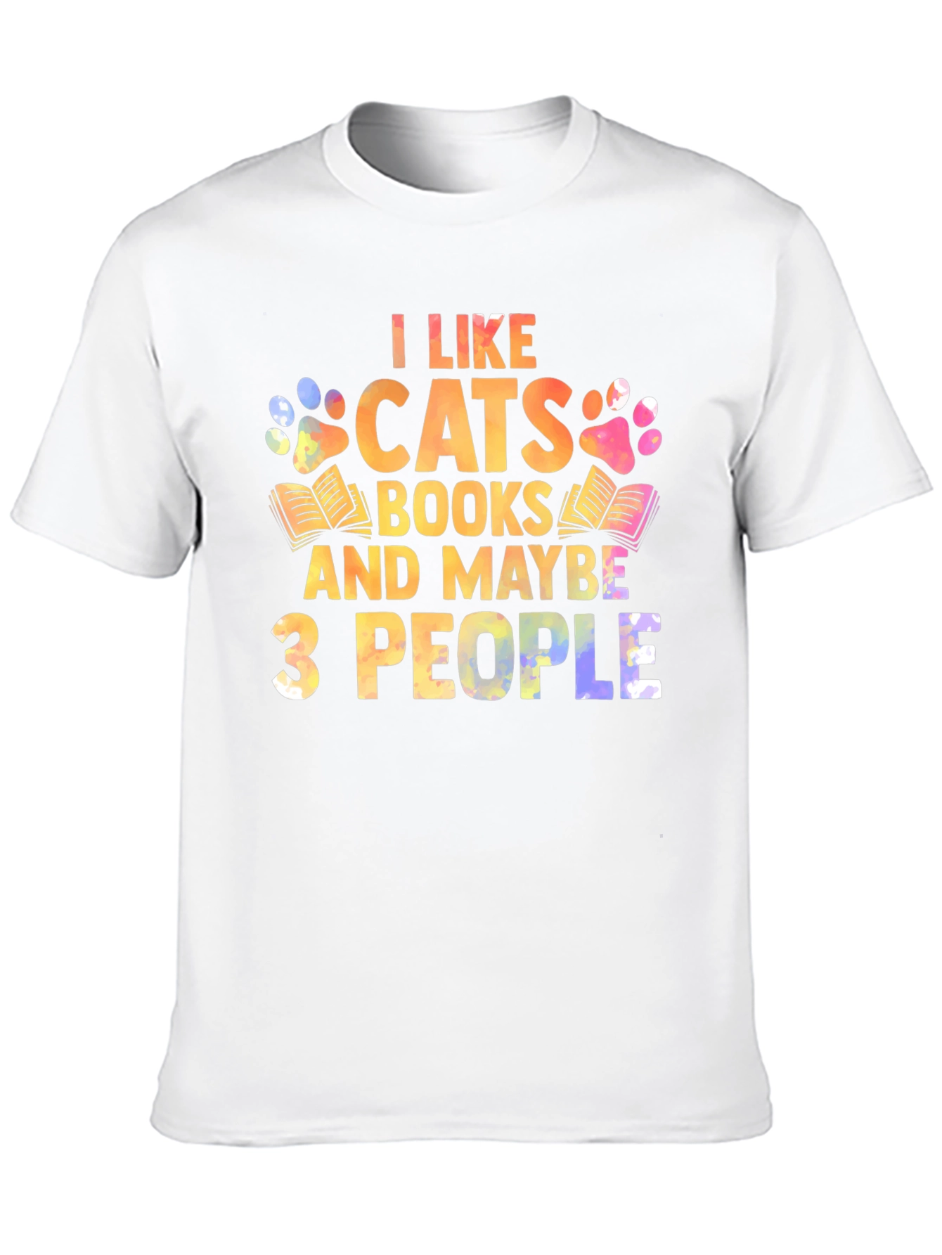 Black I Like Cats Books & Maybe 3 People Unisex T-Shirt view 10