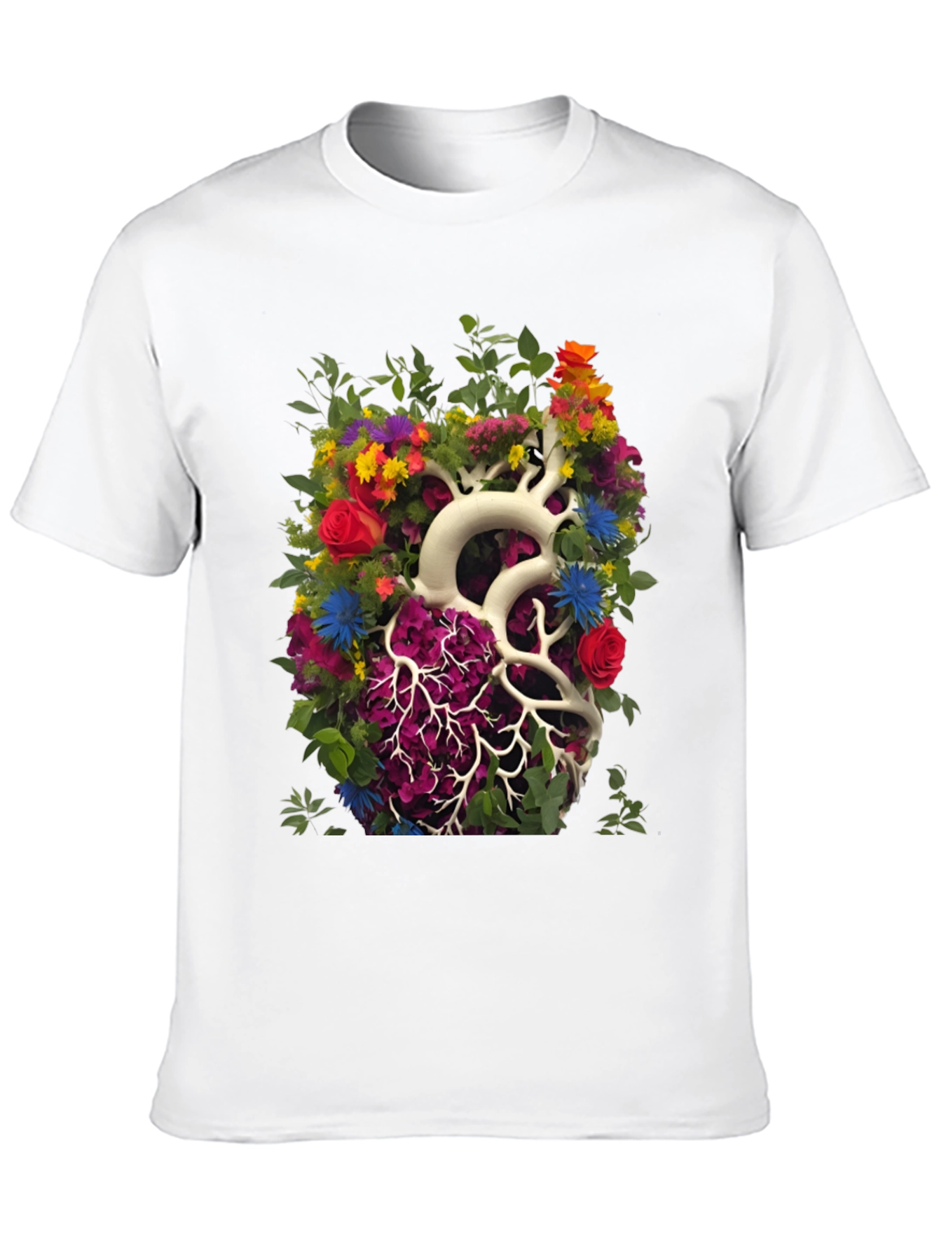 Black Floral Heart Anatomy T-Shirt - Unique Graphic Tee view 10
